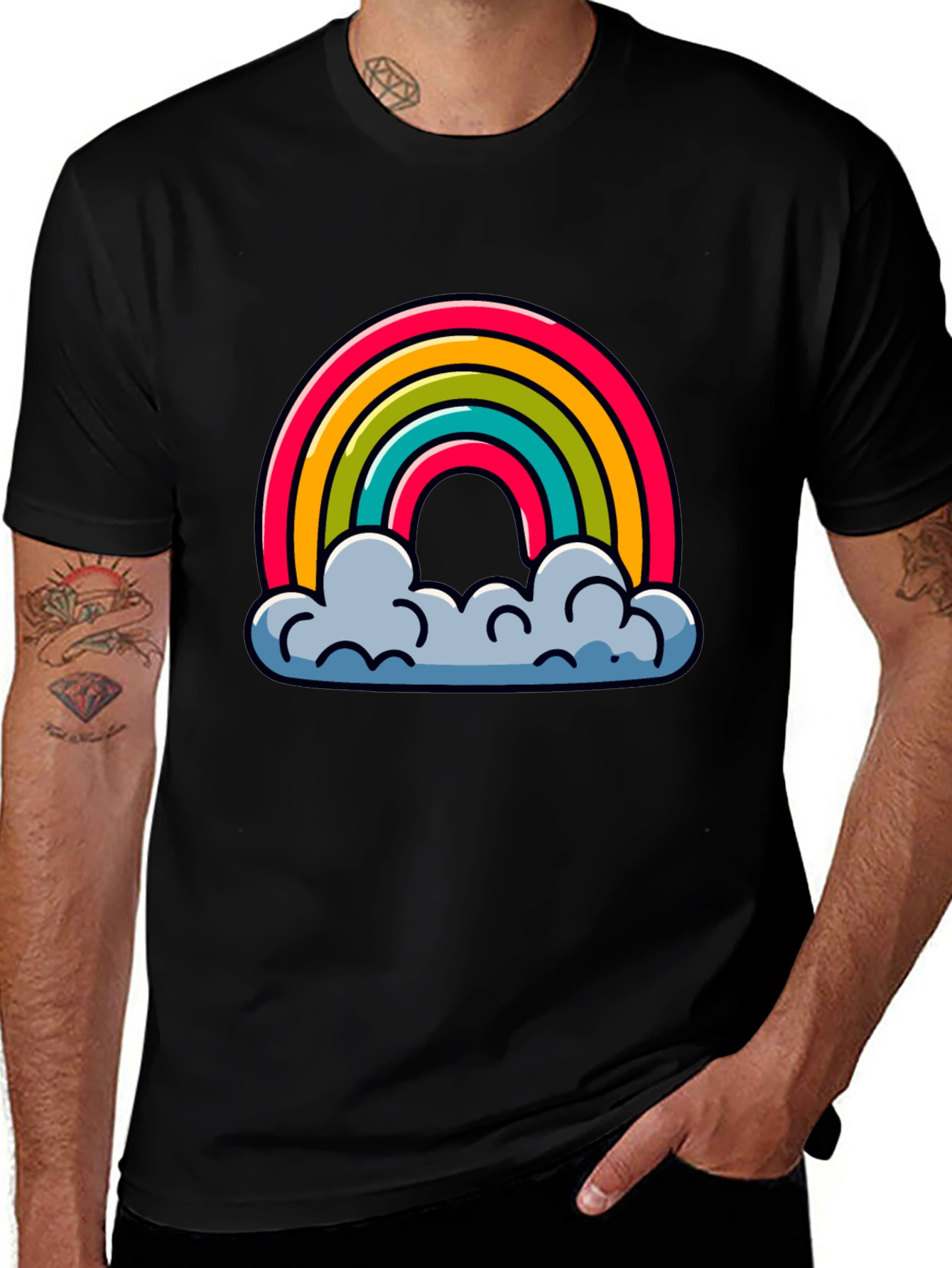 Variant 30 of Rainbow Clouds Graphic Black T-Shirt
