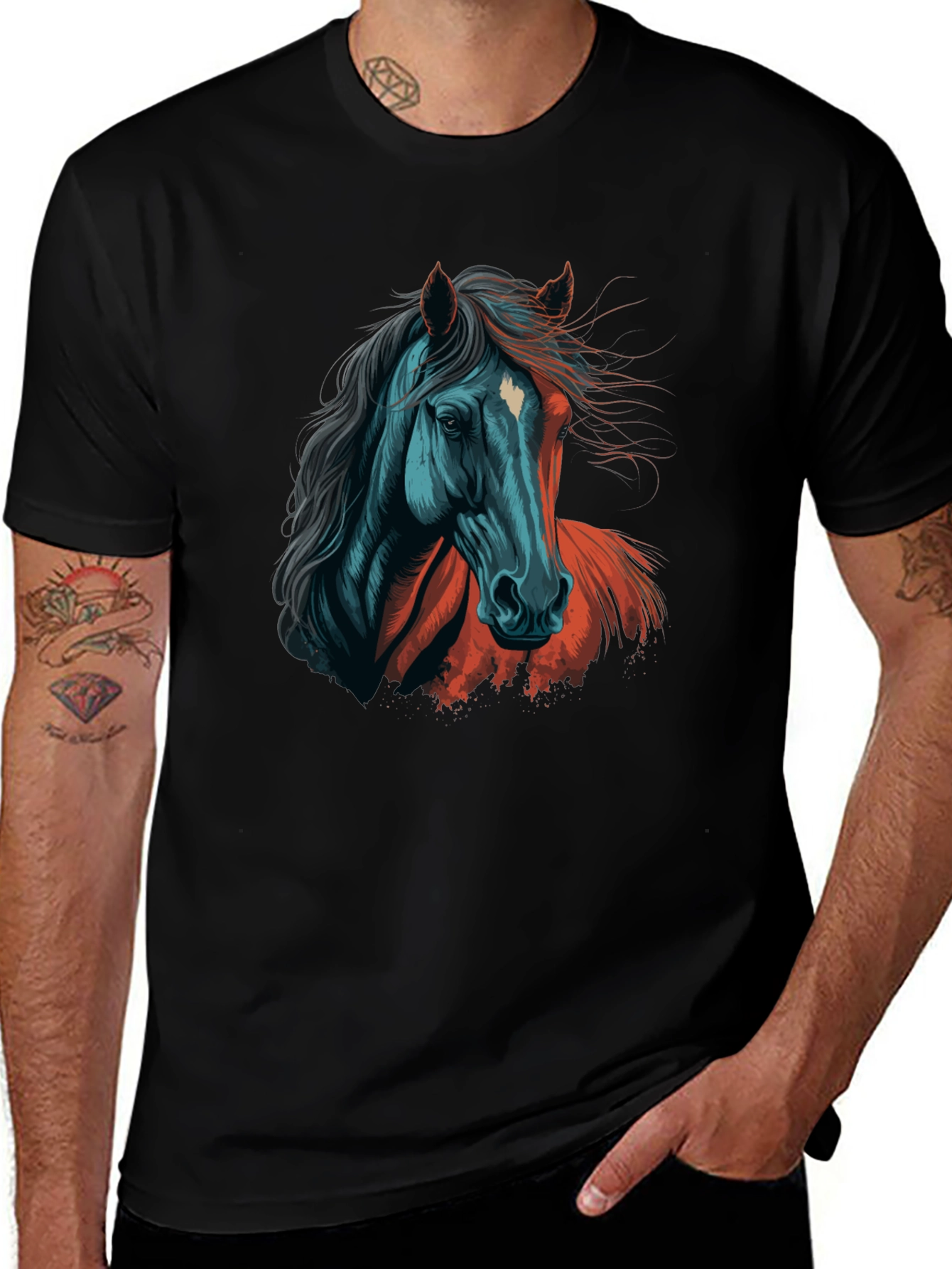 Variant 6 of Horse Graphic Tee - Artistic Print Black T-Shirt