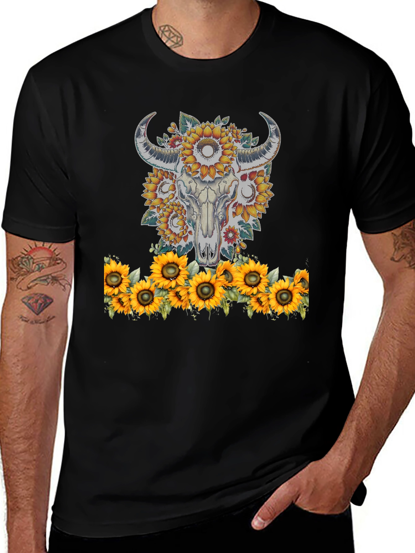 Variant 13 of Sunflower Skull Graphic Tee - Western Style