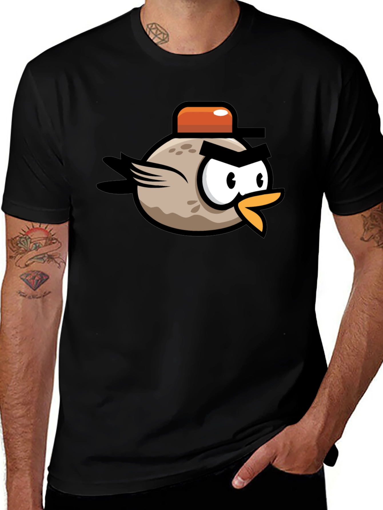 Variant 24 of Cartoon Bird Graphic Tee - Unisex Black T-Shirt