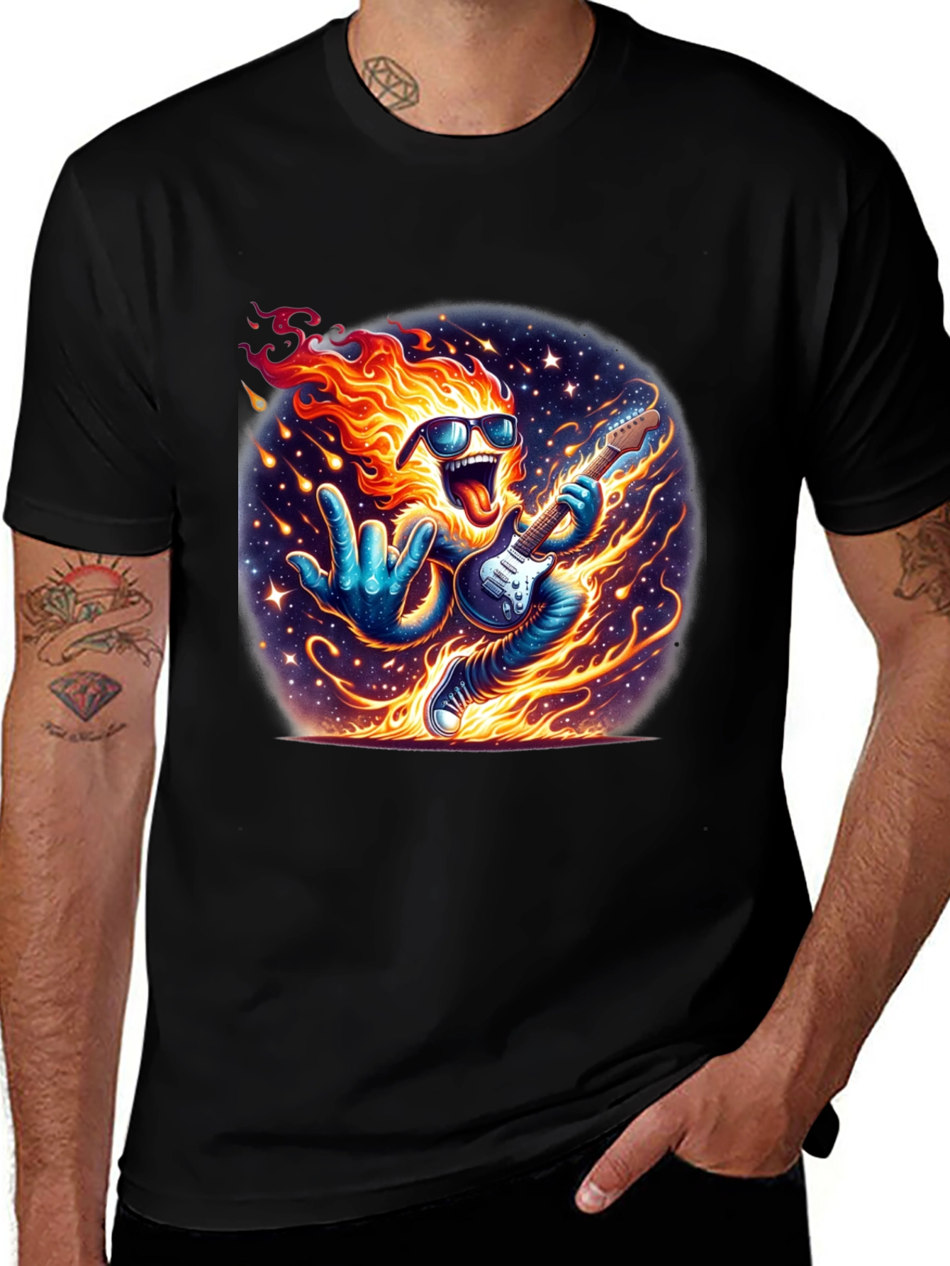Variant 28 of Fiery Guitarist Graphic Tee - Rock On!