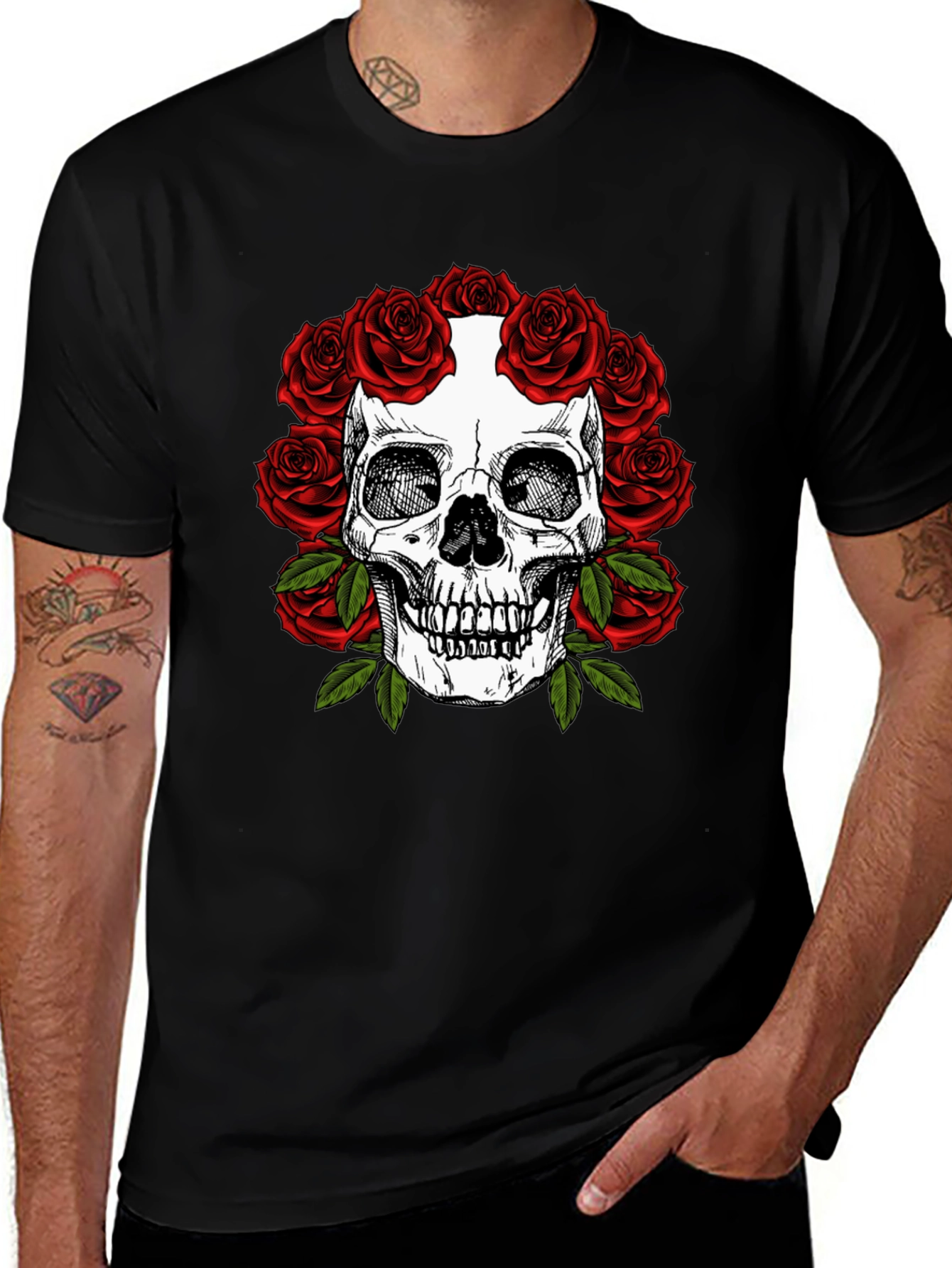 Variant 29 of Skull & Roses Graphic Tee - Dark Aesthetic Fashion