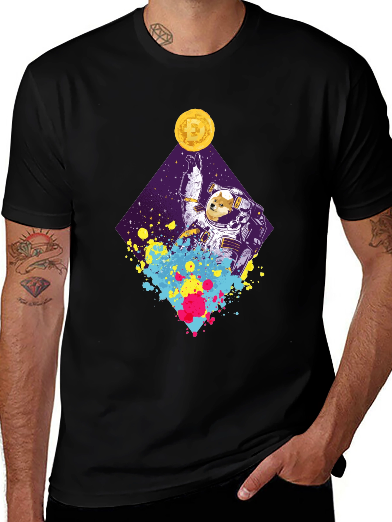 Variant 17 of Dogecoin Astronaut Black T-Shirt