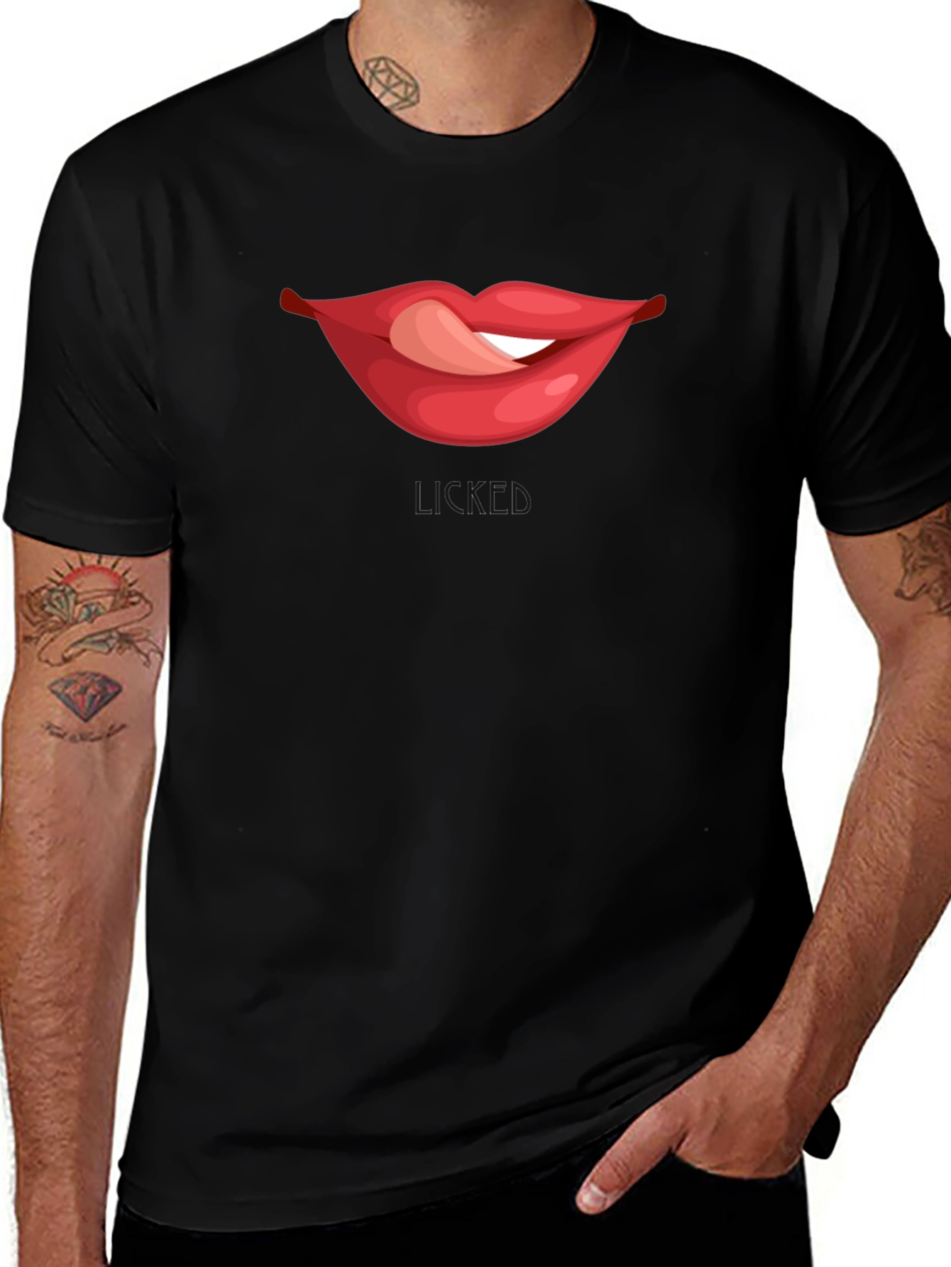 Black Licked Lips Graphic Tee - Black Cotton Blend T-Shirt main image