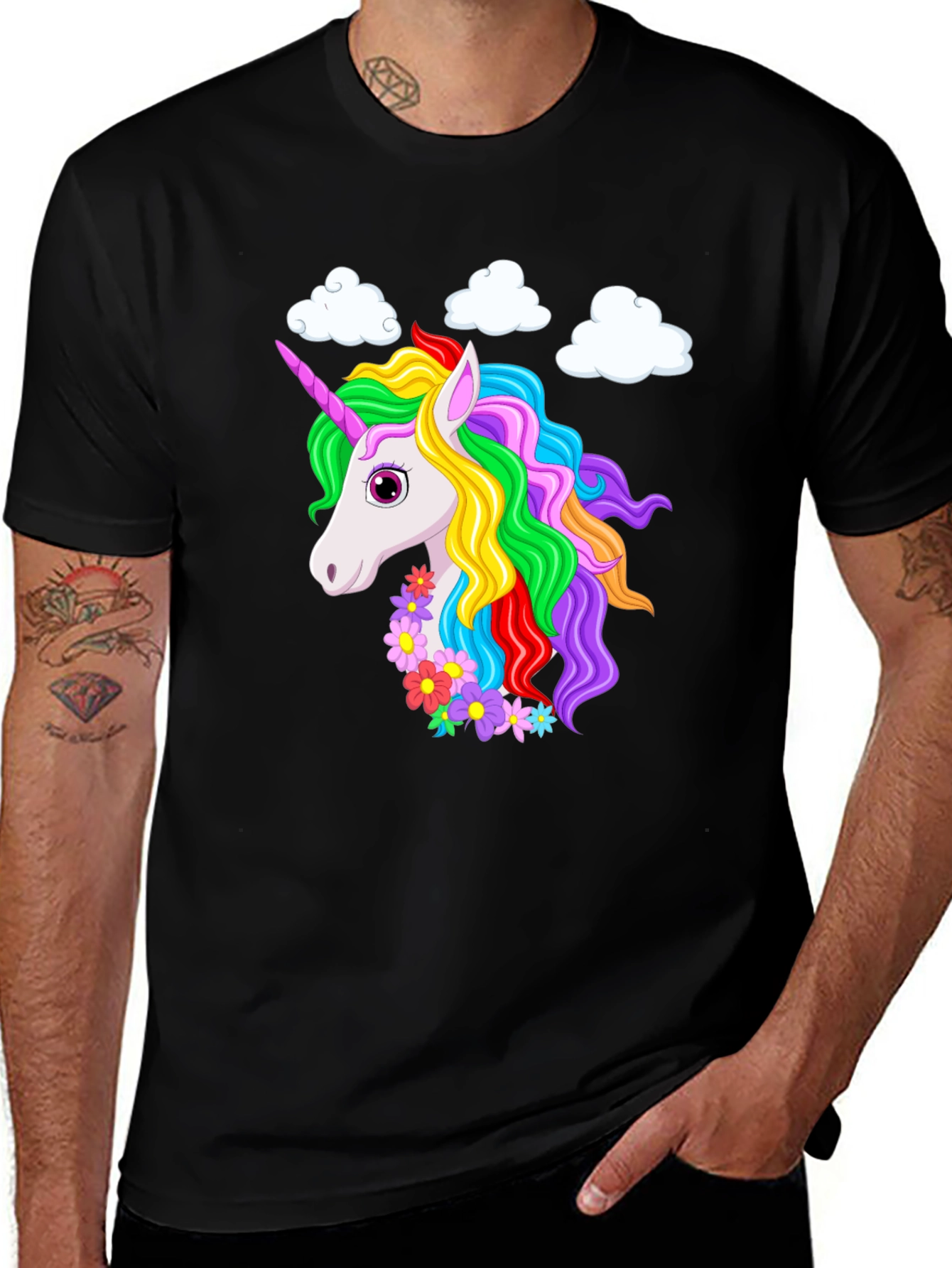 Variant 20 of Unicorn Clouds Graphic Tee - Men's Black T-Shirt