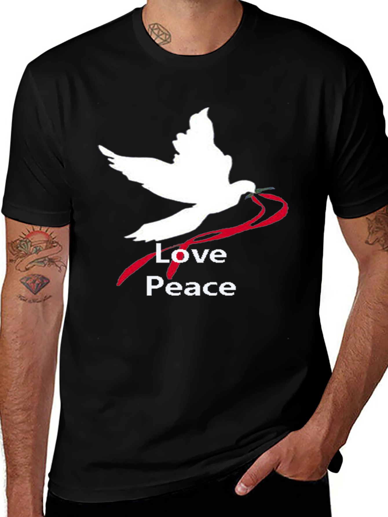 Variant 9 of Love Peace Dove Graphic T-Shirt - Black