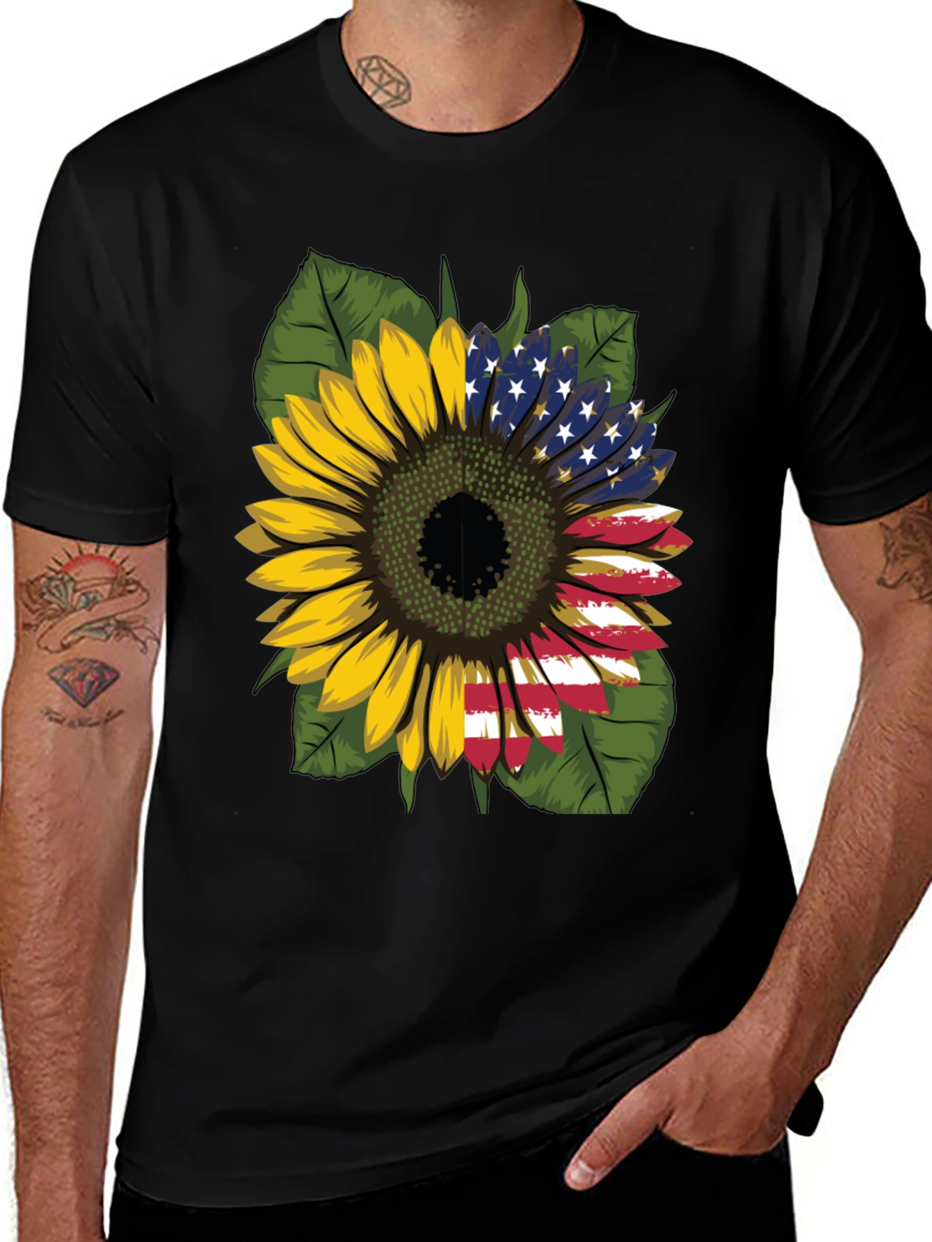 Variant 27 of Sunflower American Flag Graphic T-Shirt