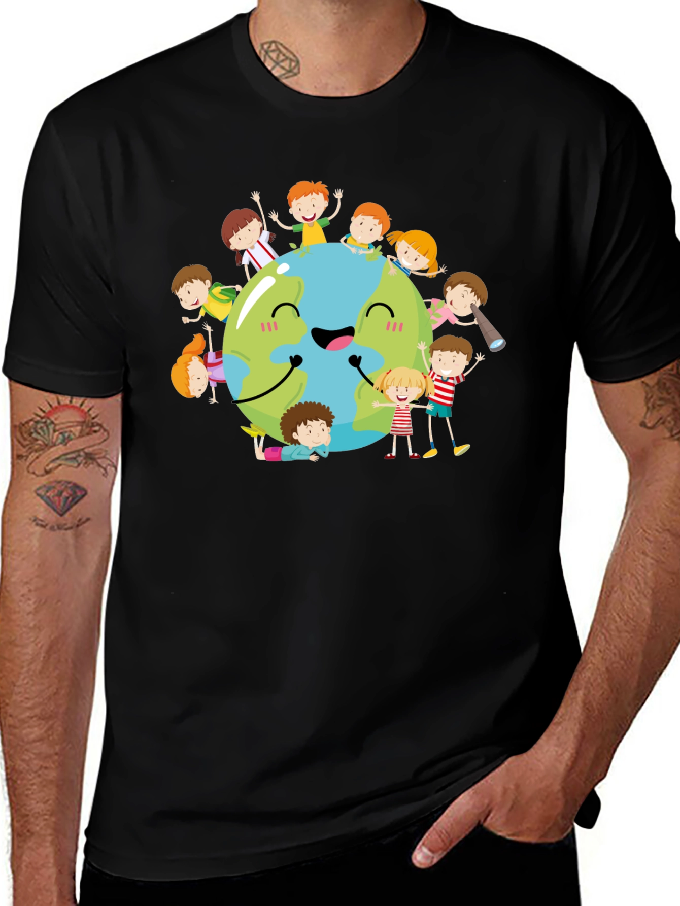 Variant 13 of Kids Around the World Graphic Tee - Black Cotton T-Shirt