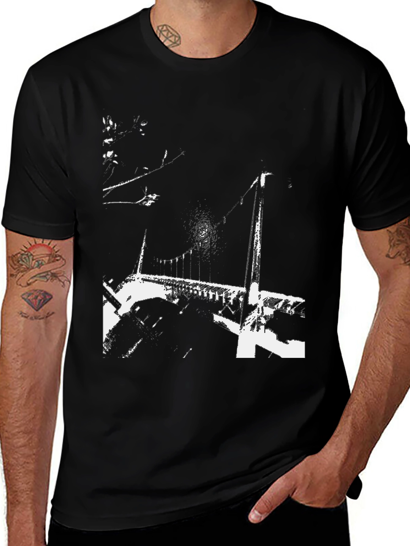 Variant 18 of Abstract Bridge Graphic Black T-Shirt
