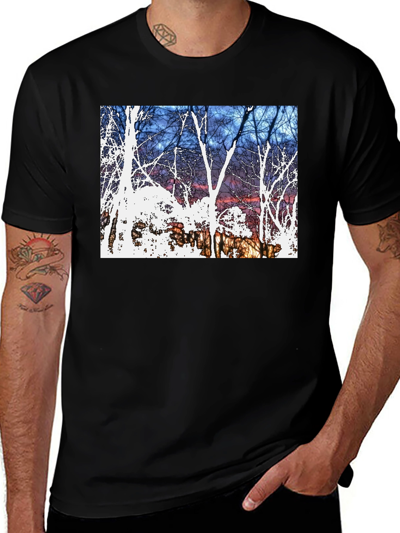 Variant 18 of Abstract Tree Graphic Black Tee