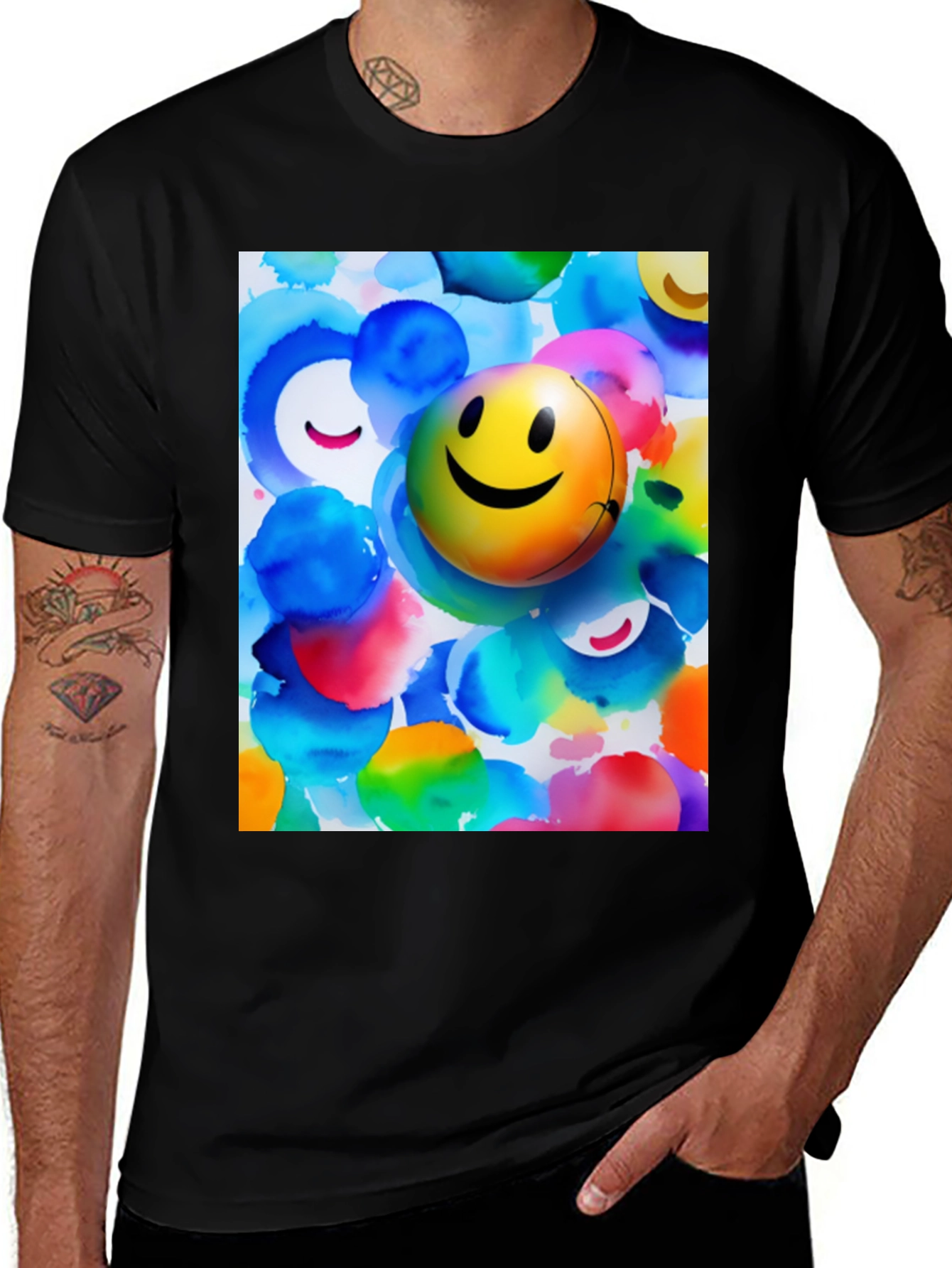 Variant 5 of Watercolor Smiley Face Graphic Tee - Fun and Stylish