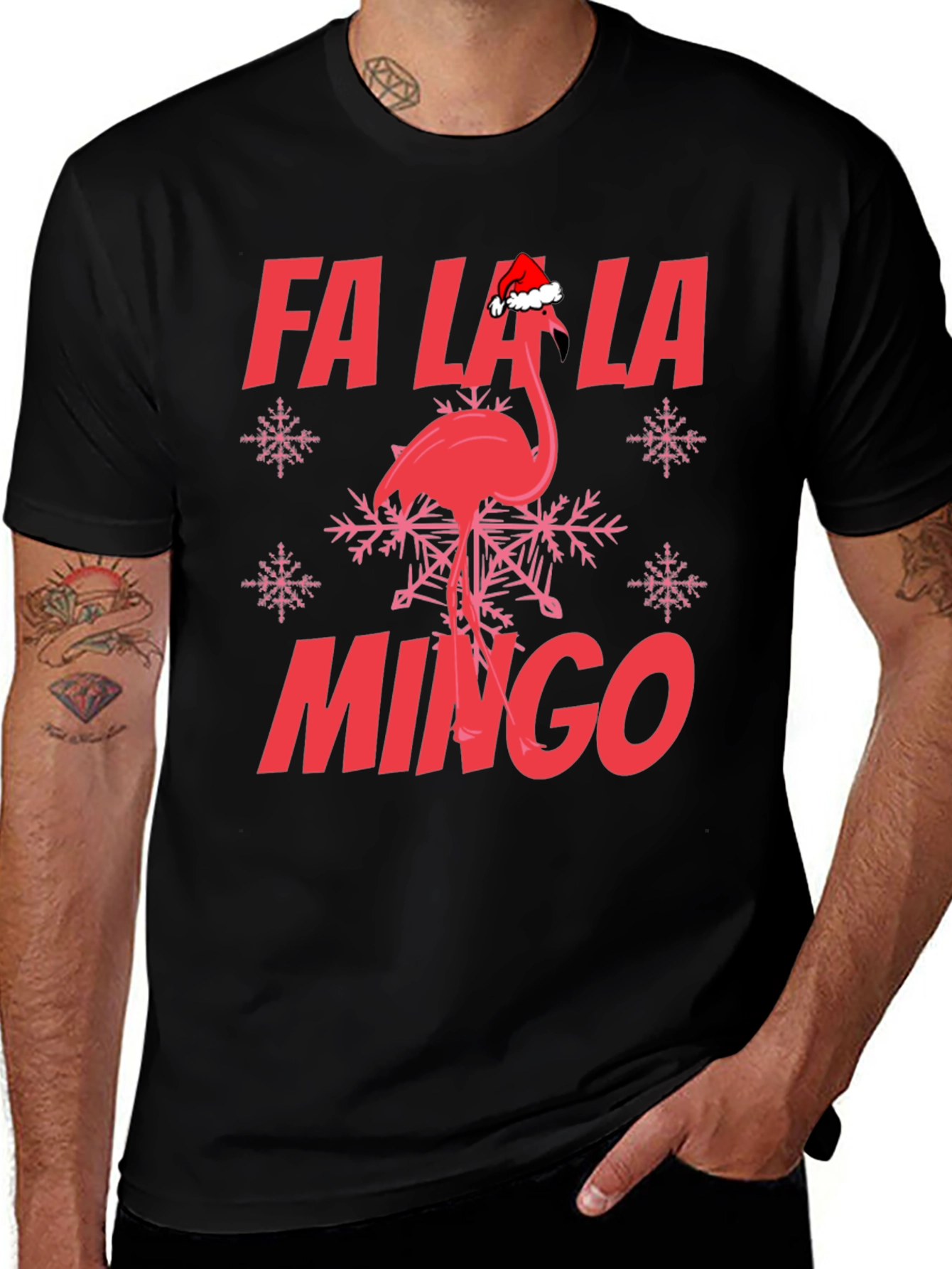Variant 5 of Festive Flamingo Christmas Graphic Tee