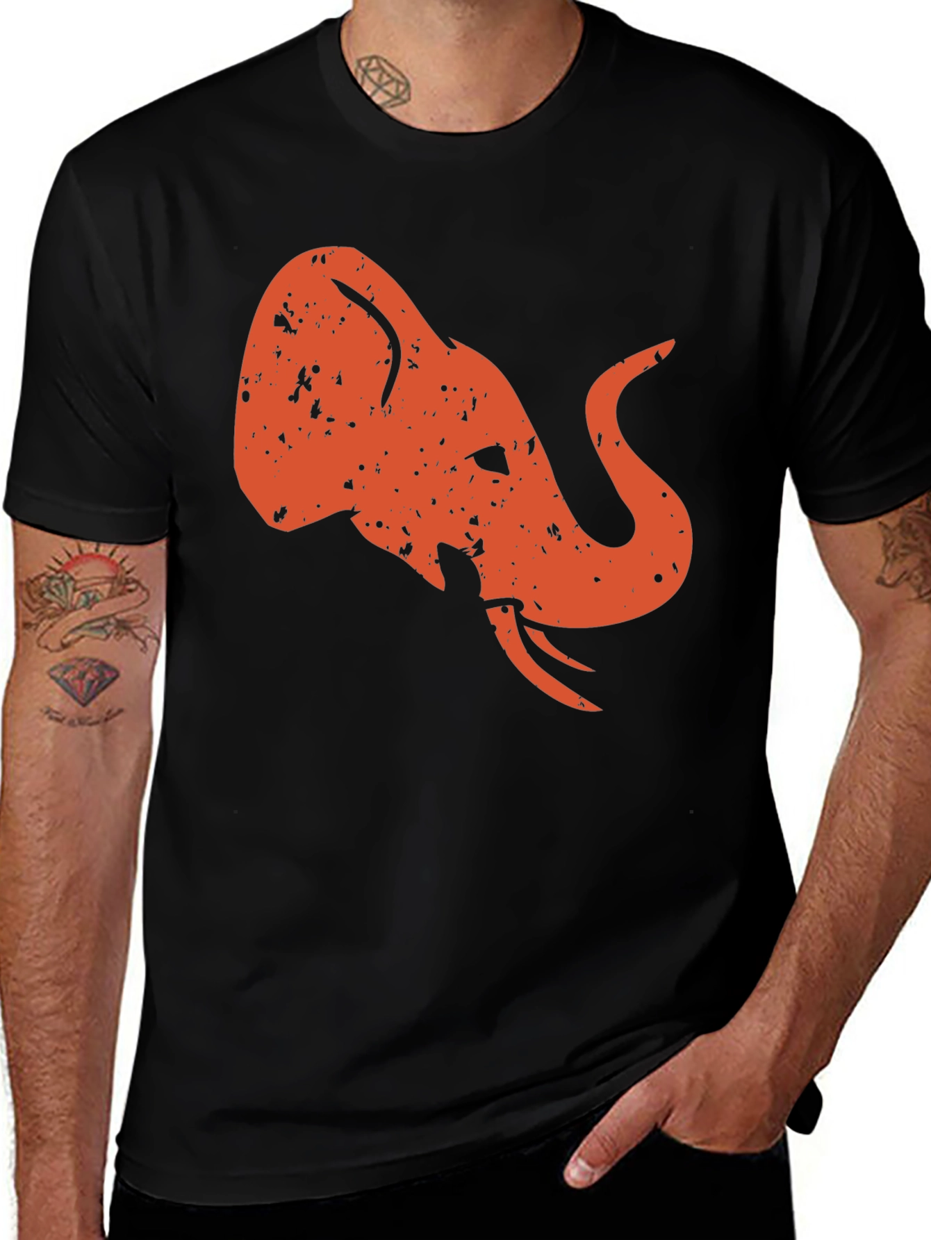 Variant 2 of Retro Elephant Graphic Tee - Black Cotton Shirt