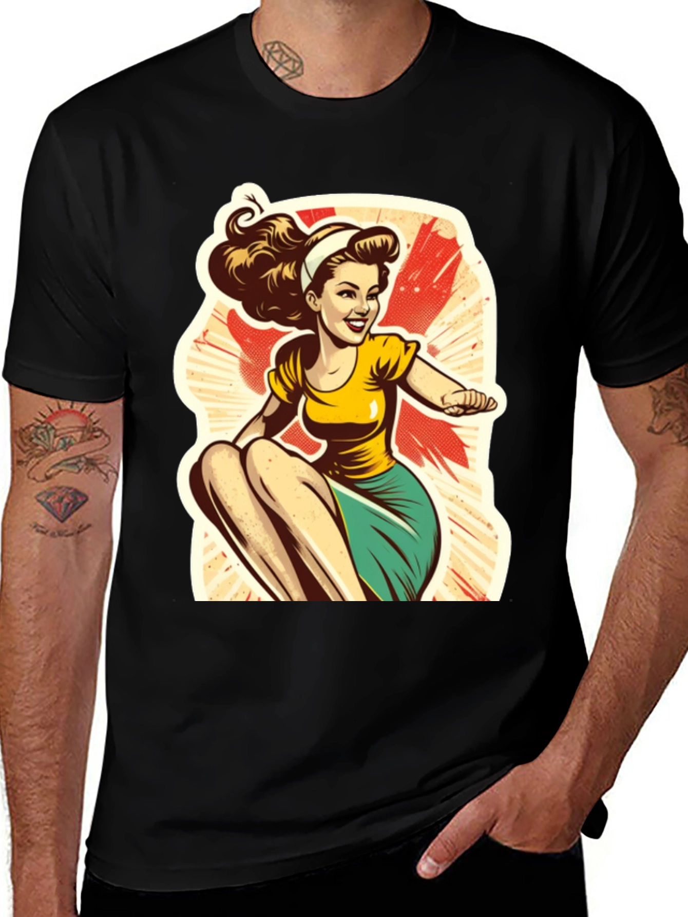 Variant 5 of Retro Cartoon Pin-Up Girl Graphic T-Shirt
