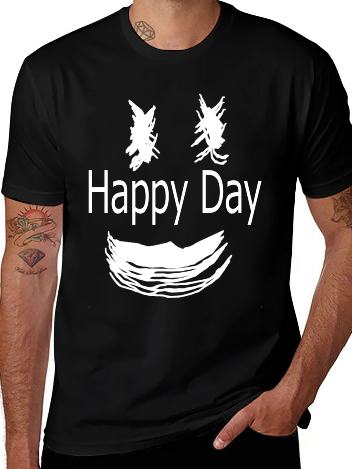 Variant 21 of Happy Day Graphic T-Shirt - Black Cotton Tee