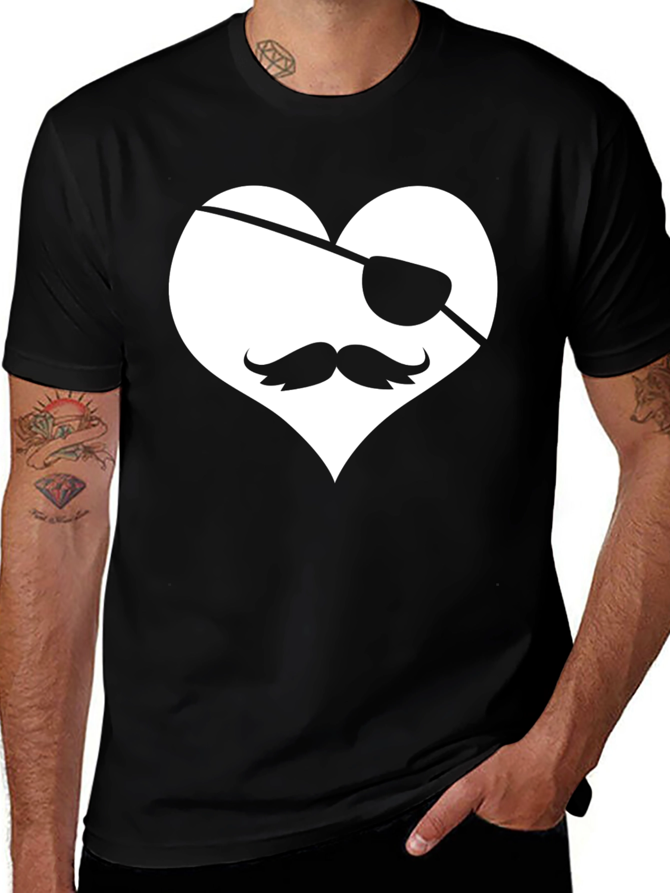 Variant 4 of Pirate Heart Graphic Tee - Unique Men's Black T-Shirt