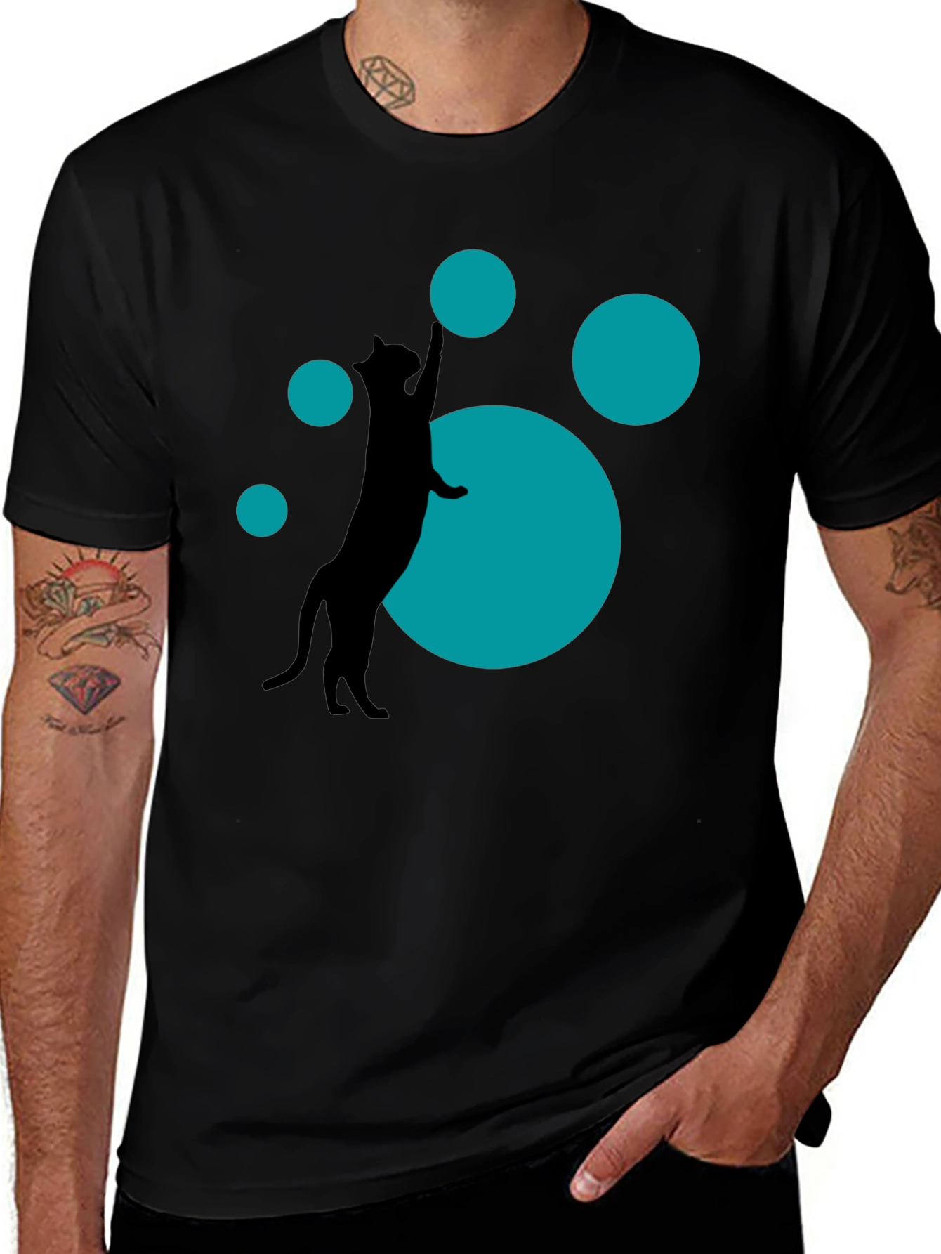 Variant 30 of Cat Paw Print Graphic Tee - Black Cotton Casual Shirt