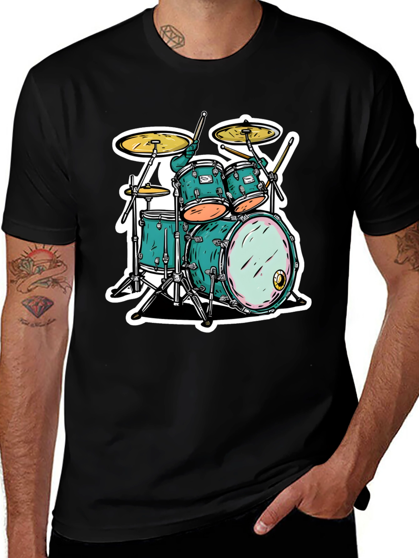 Variant 3 of Cool Drum Kit Graphic Tee - Black T-Shirt