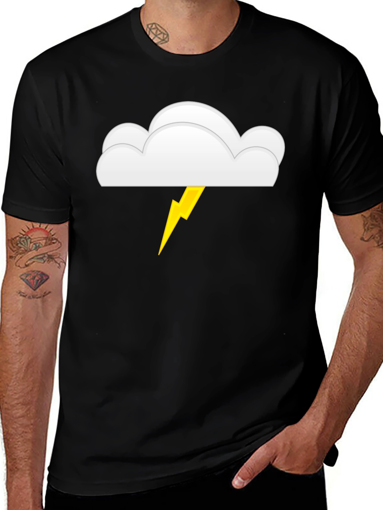 Variant 28 of Cloud & Lightning Bolt Graphic Tee - Black