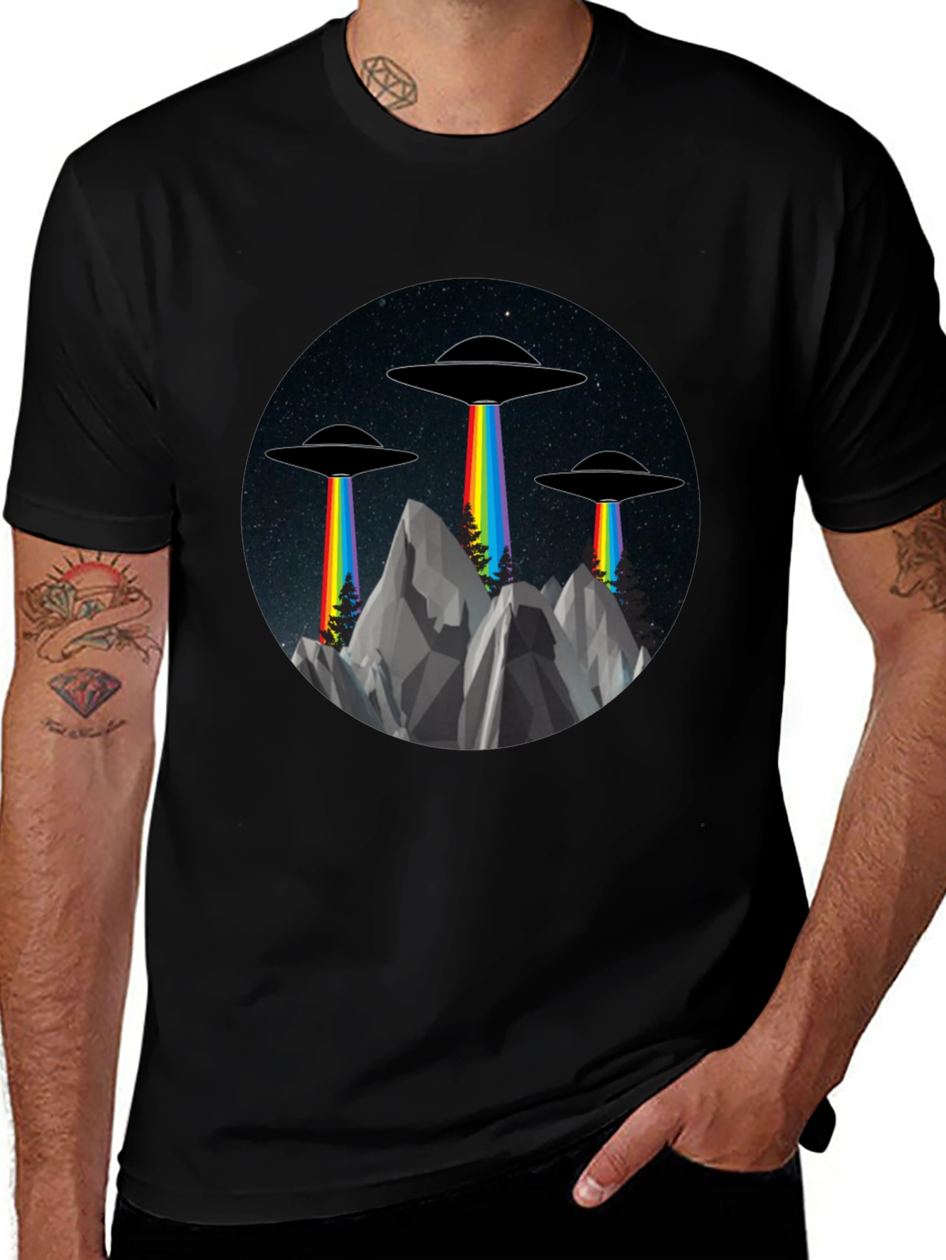 Variant 25 of UFO Rainbow Beam Graphic Tee - Sci-Fi Style