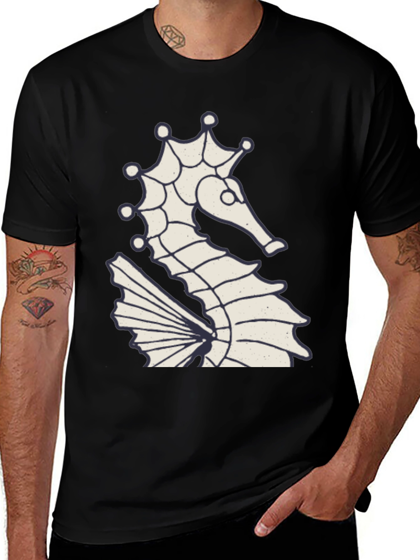 Variant 30 of Seahorse Graphic Tee - Black Cotton Blend