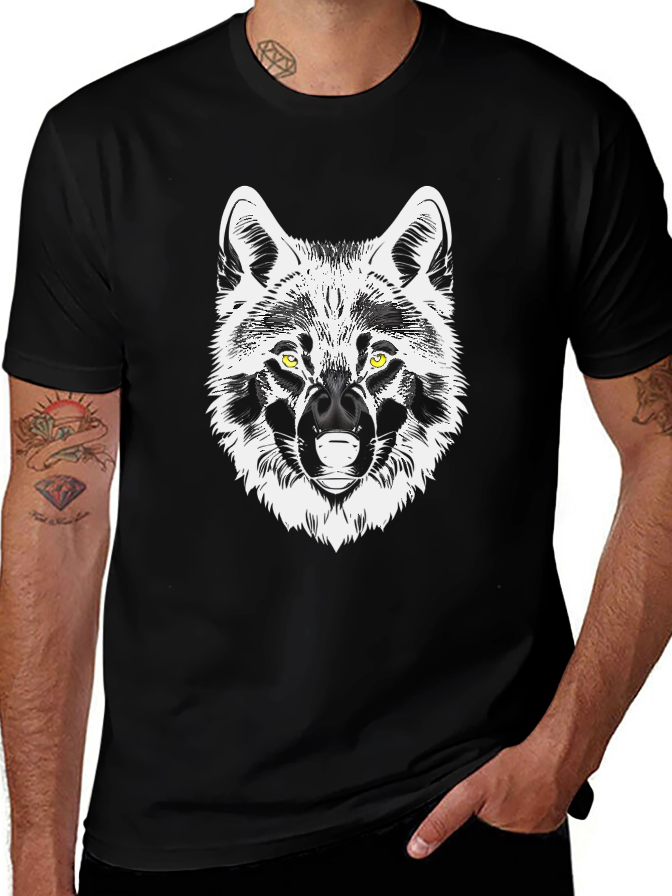 Variant 16 of Wolf Graphic Tee - Black Cotton Blend