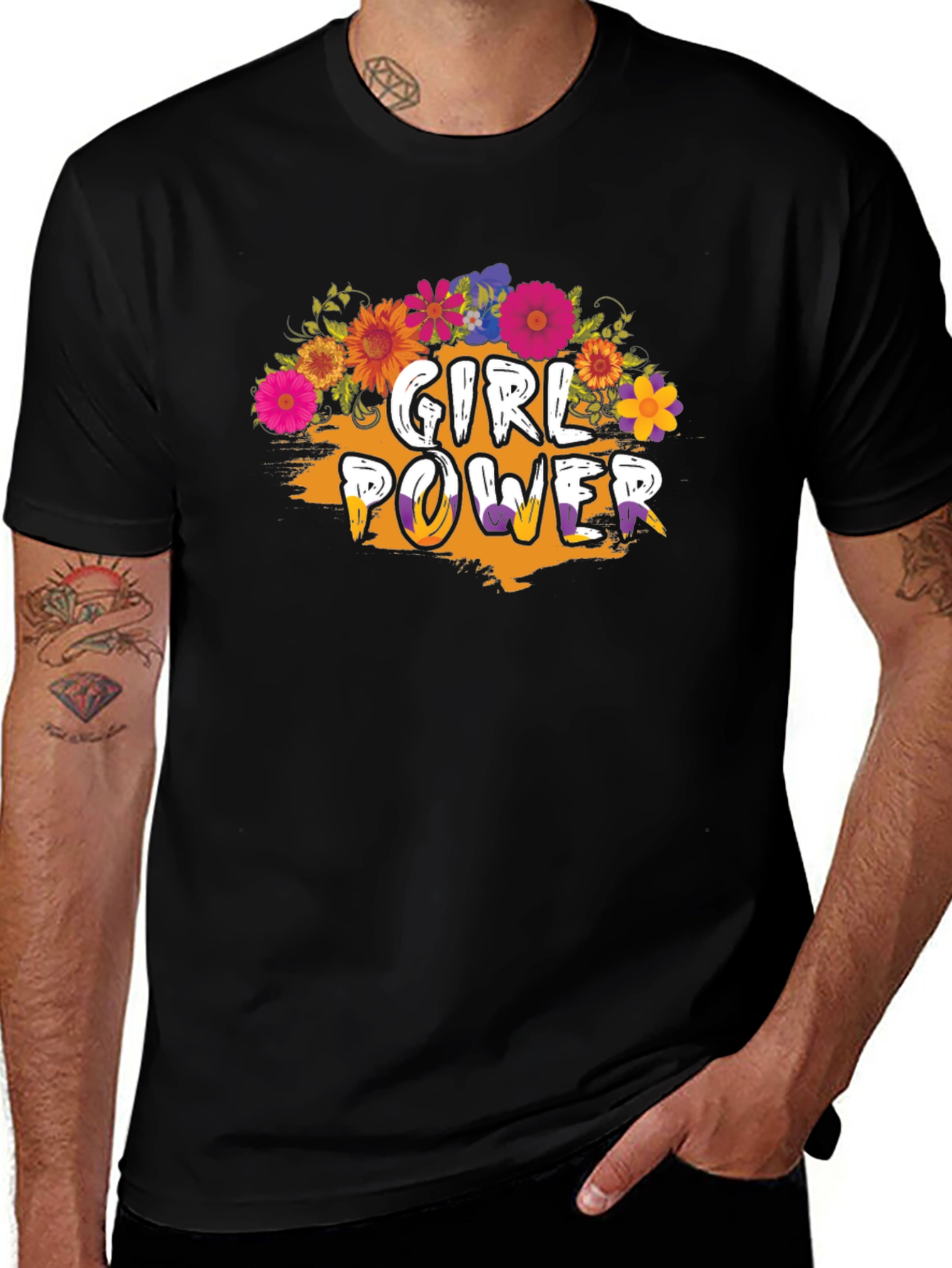 Variant 20 of Girl Power Floral Graphic Tee - Empowering Women's T-Shirt