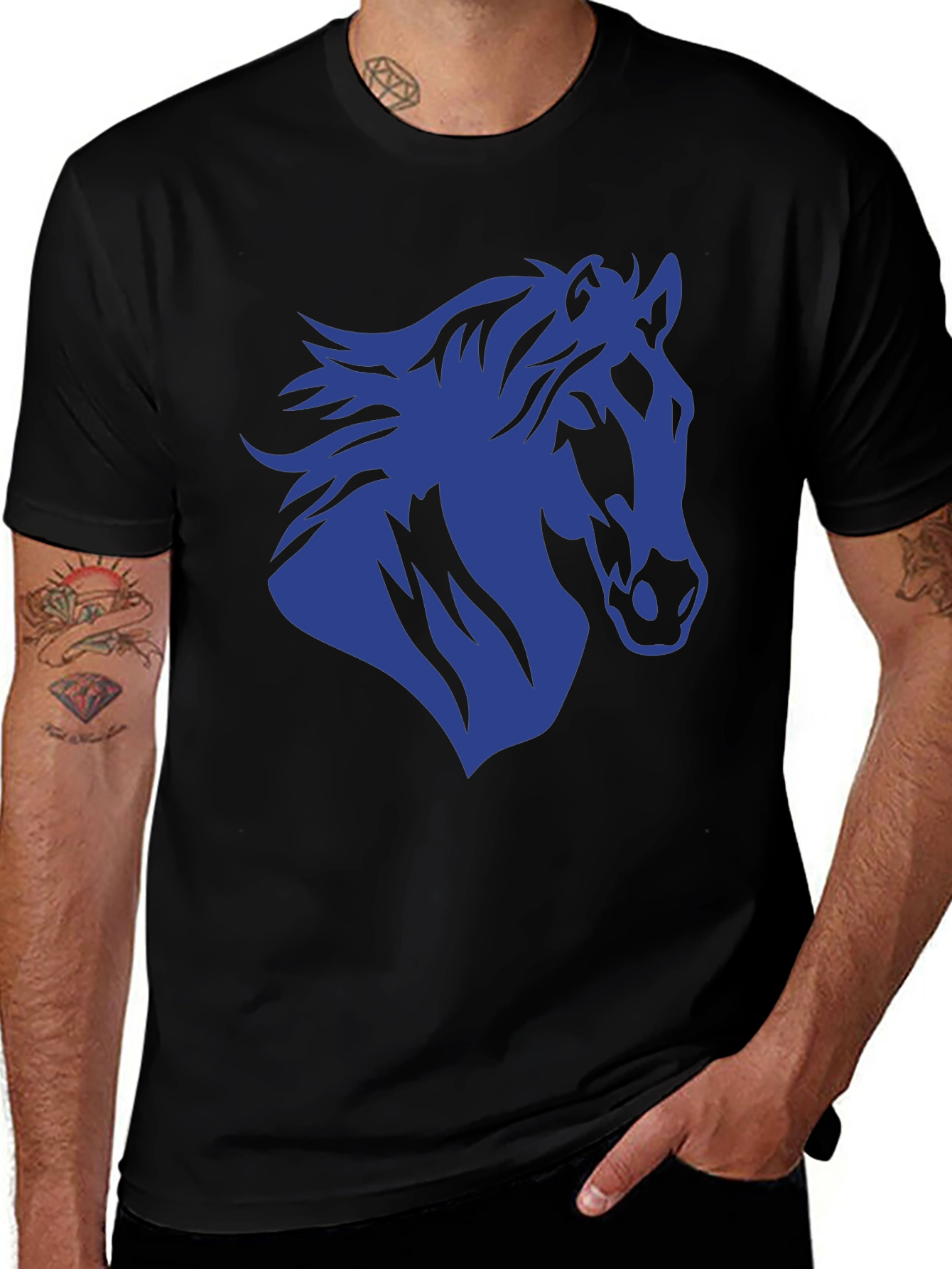 Variant 26 of Horse Silhouette Graphic Tee - Black Cotton T-Shirt