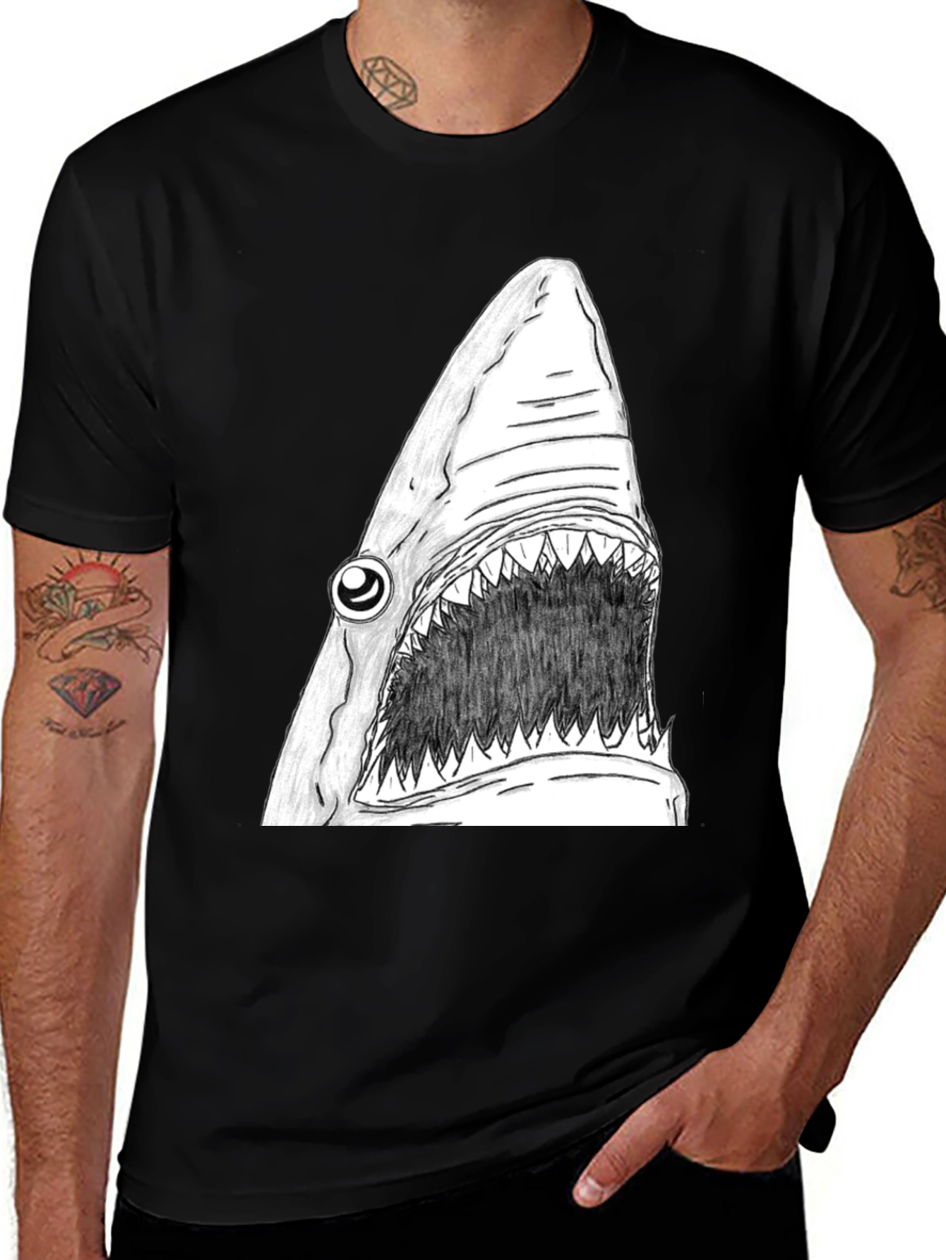 Black Shark Graphic Tee - Men's Black Cotton T-Shirt main image