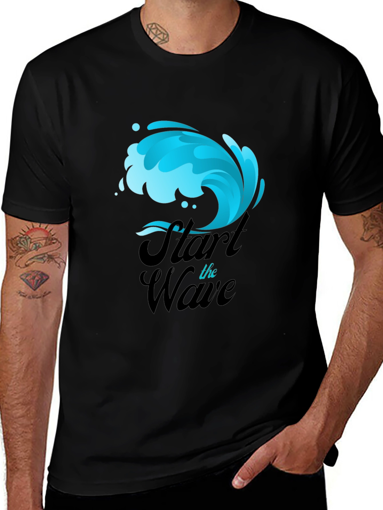 Start the Wave Graphic Print Black T-Shirt