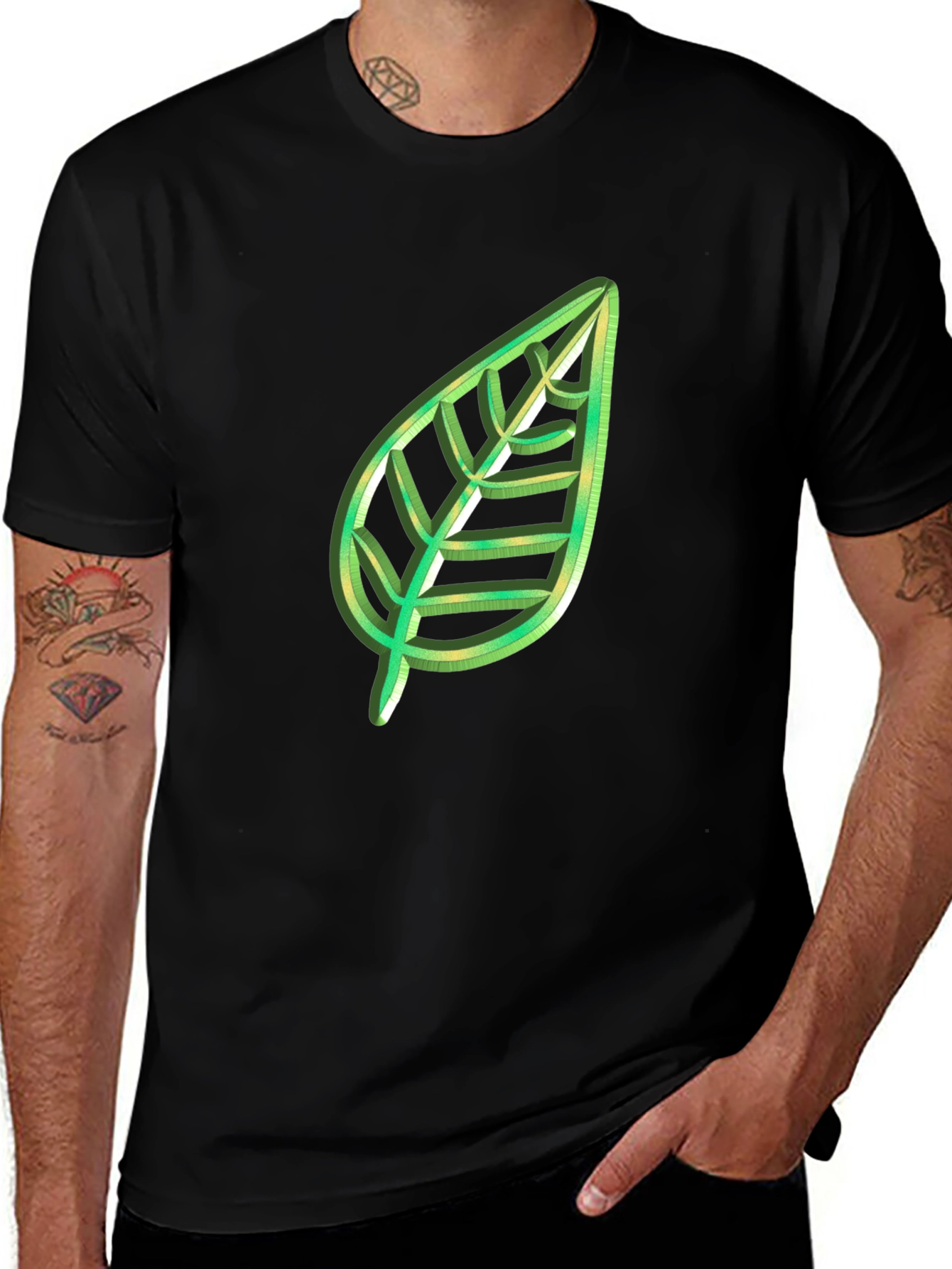Variant 10 of Leaf Graphic Black T-Shirt - Nature Lover's Tee