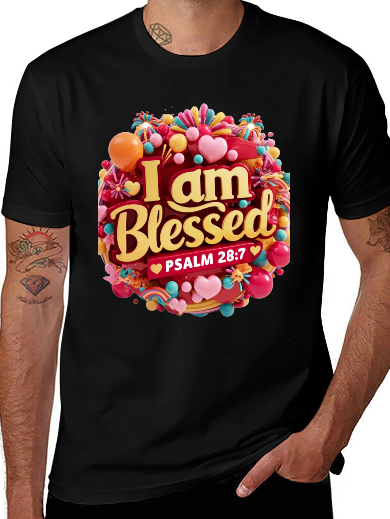 Variant 26 of I Am Blessed T-Shirt - Psalm 28:7 - Christian Apparel