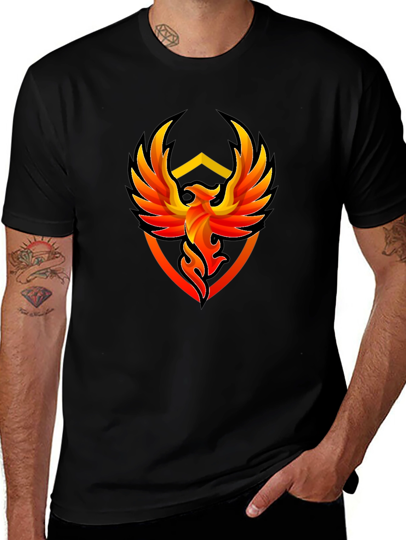 Phoenix Emblem Graphic Tee - Black Cotton T-Shirt