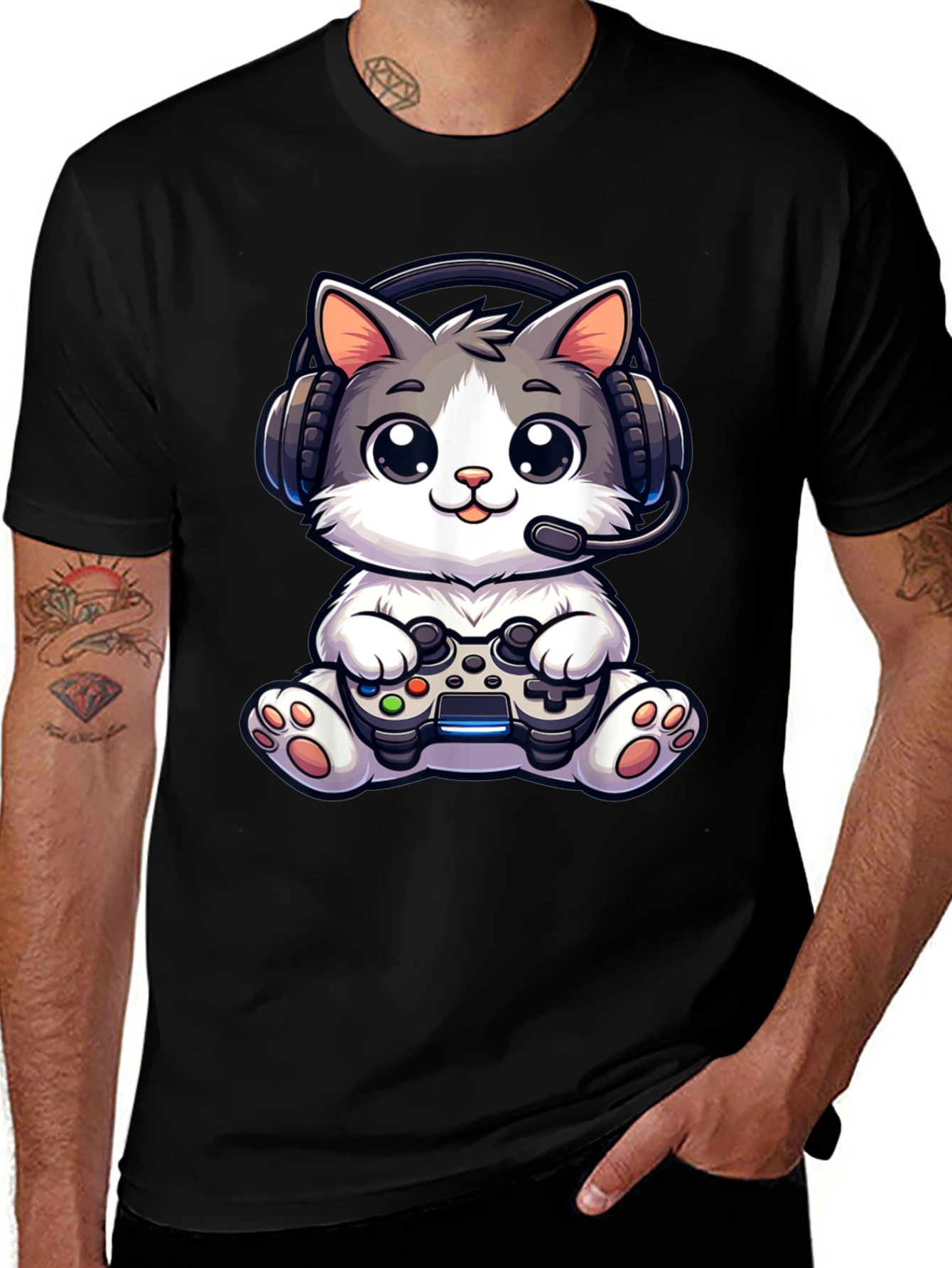 Variant 25 of Gamer Cat T-Shirt - Black Graphic Tee
