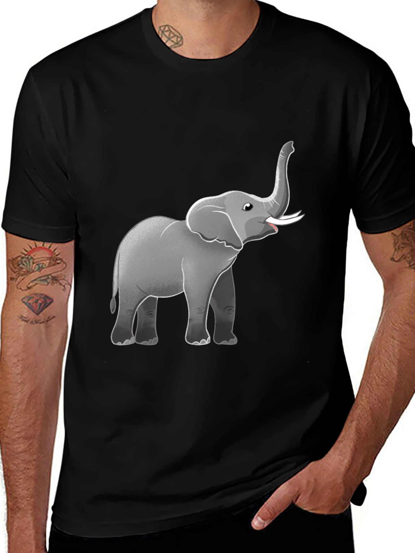 Variant 5 of Elephant Graphic Tee - Black Cotton Shirt