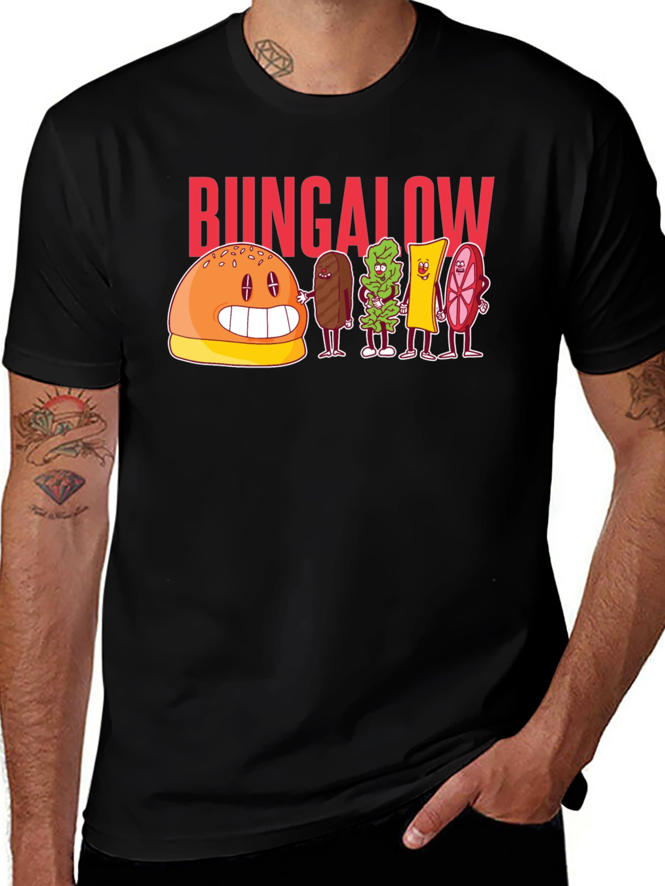 Variant 13 of Bungalow Food Cartoon Black T-Shirt
