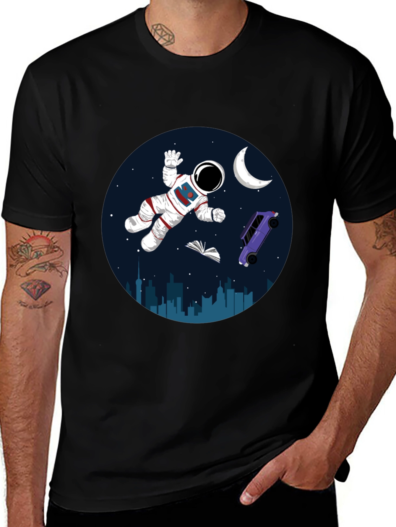 Variant 3 of Astronaut in Space Graphic Tee - Black Cotton Blend