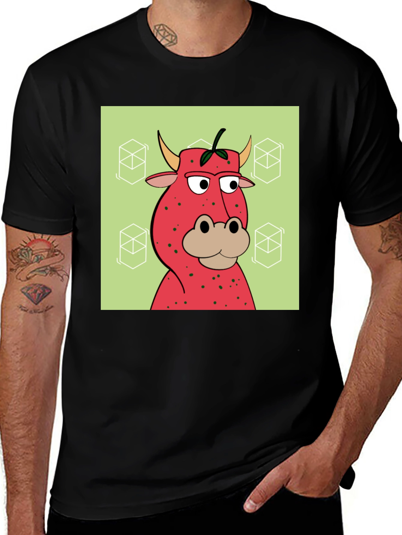 Variant 3 of Strawberry Cow Graphic Tee - Novelty Cartoon T-Shirt