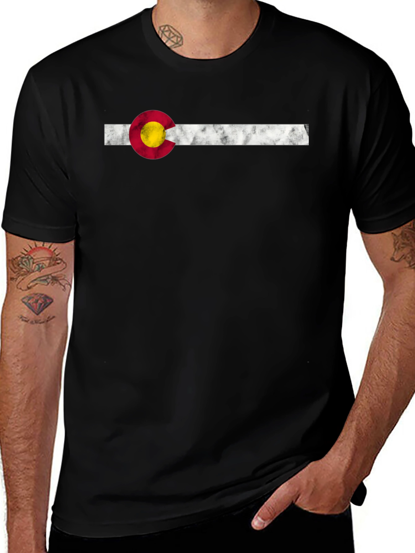 Variant 17 of Colorado Flag Graphic Tee - Black Crewneck T-Shirt