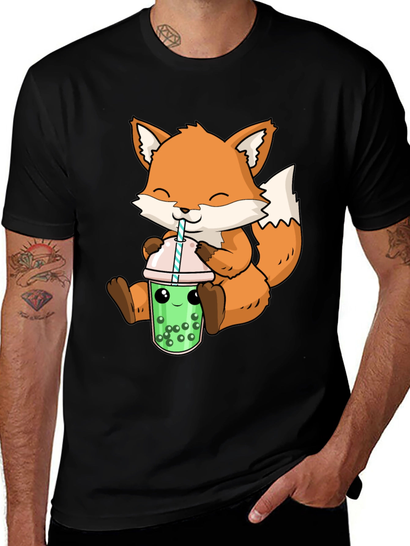 Variant 17 of Cute Fox Boba Tea Graphic Tee
