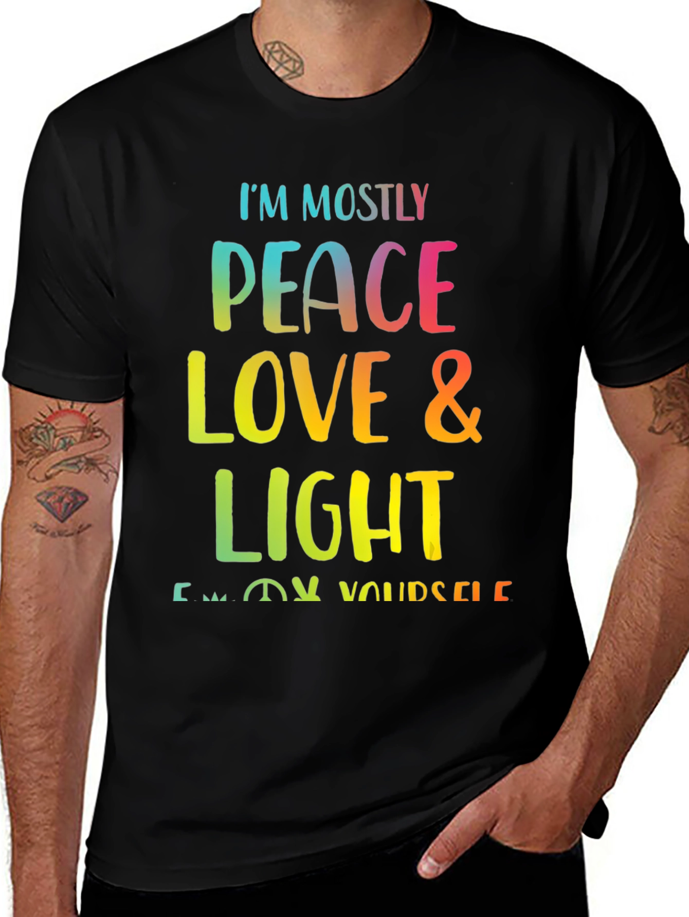 Variant 3 of Peace Love Light T-Shirt - Rainbow Graphic Tee