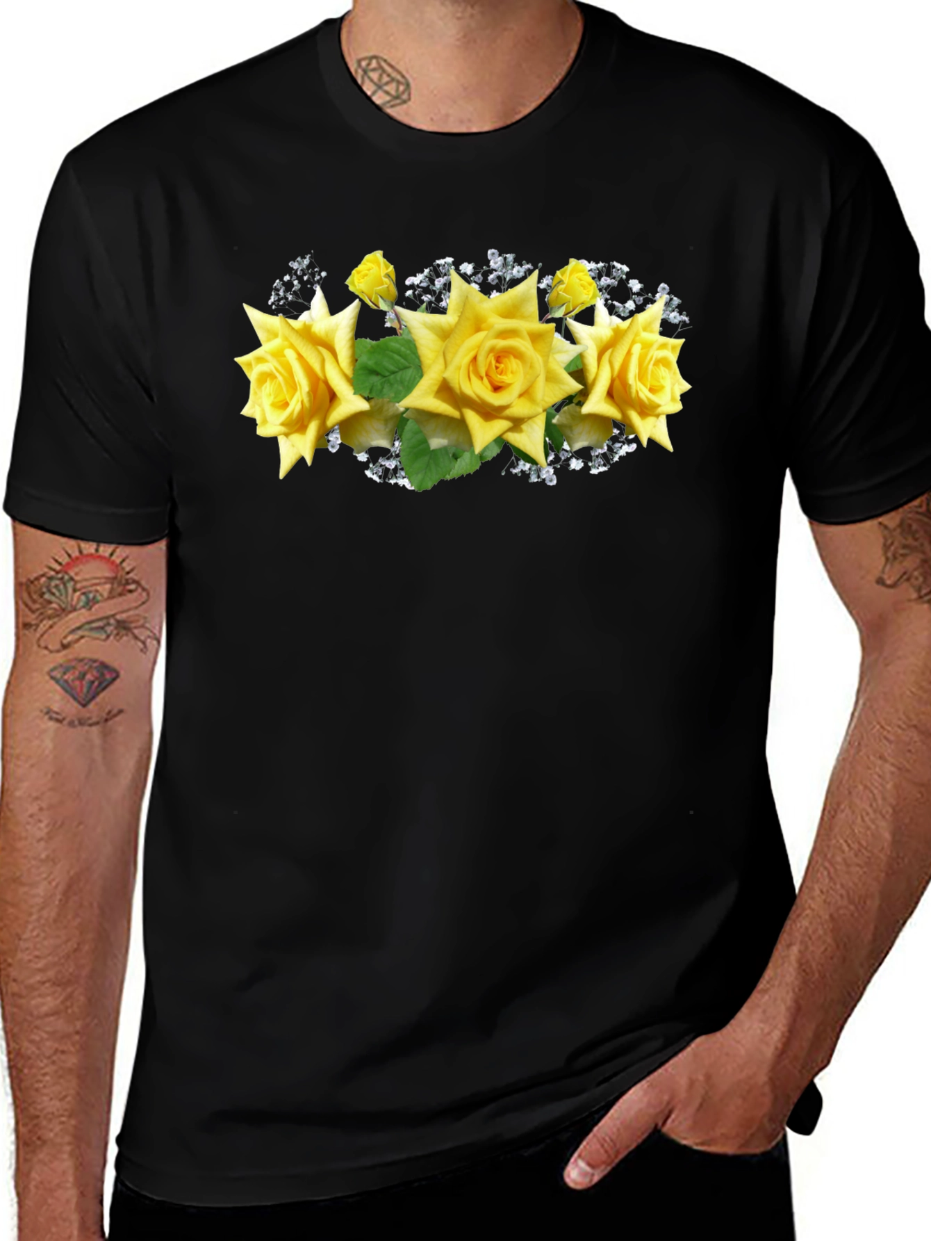 Variant 24 of Black Tee with Floral Rose Graphic