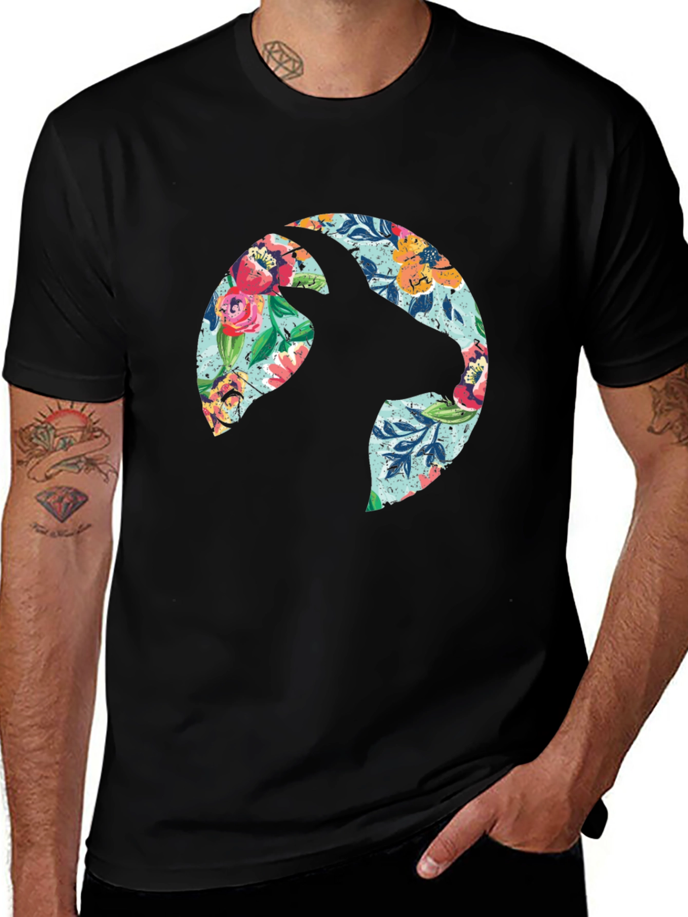 Variant 20 of Floral Goat Graphic Tee - Black Unisex T-Shirt