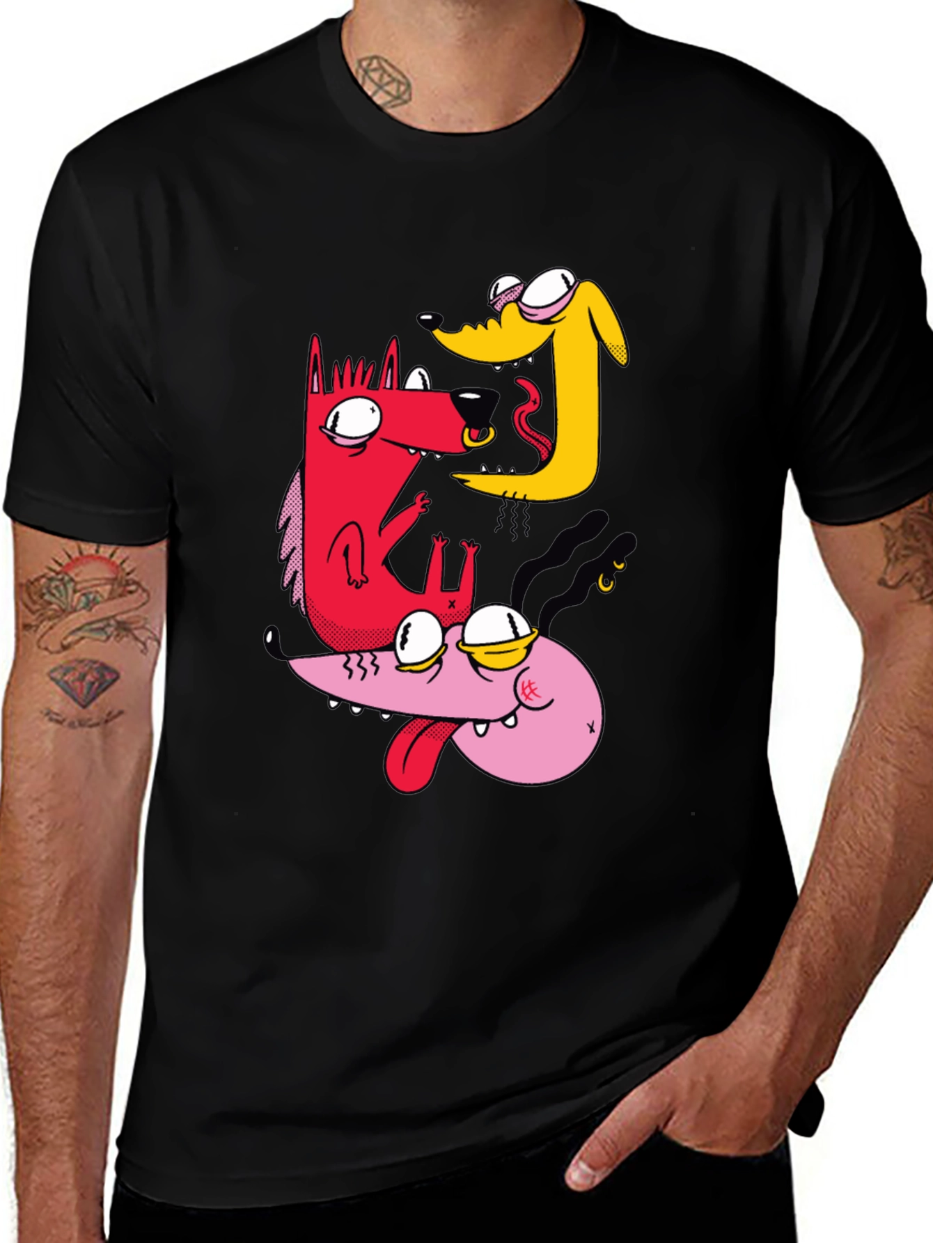 Variant 16 of Cartoon Dog Graphic T-Shirt - Black