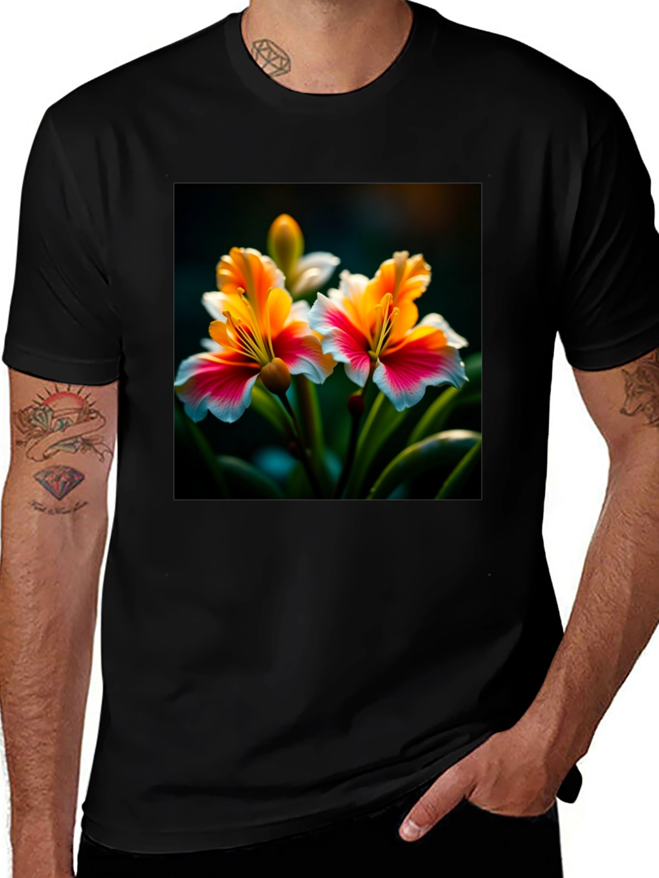 Variant 13 of Floral Print Black T-Shirt