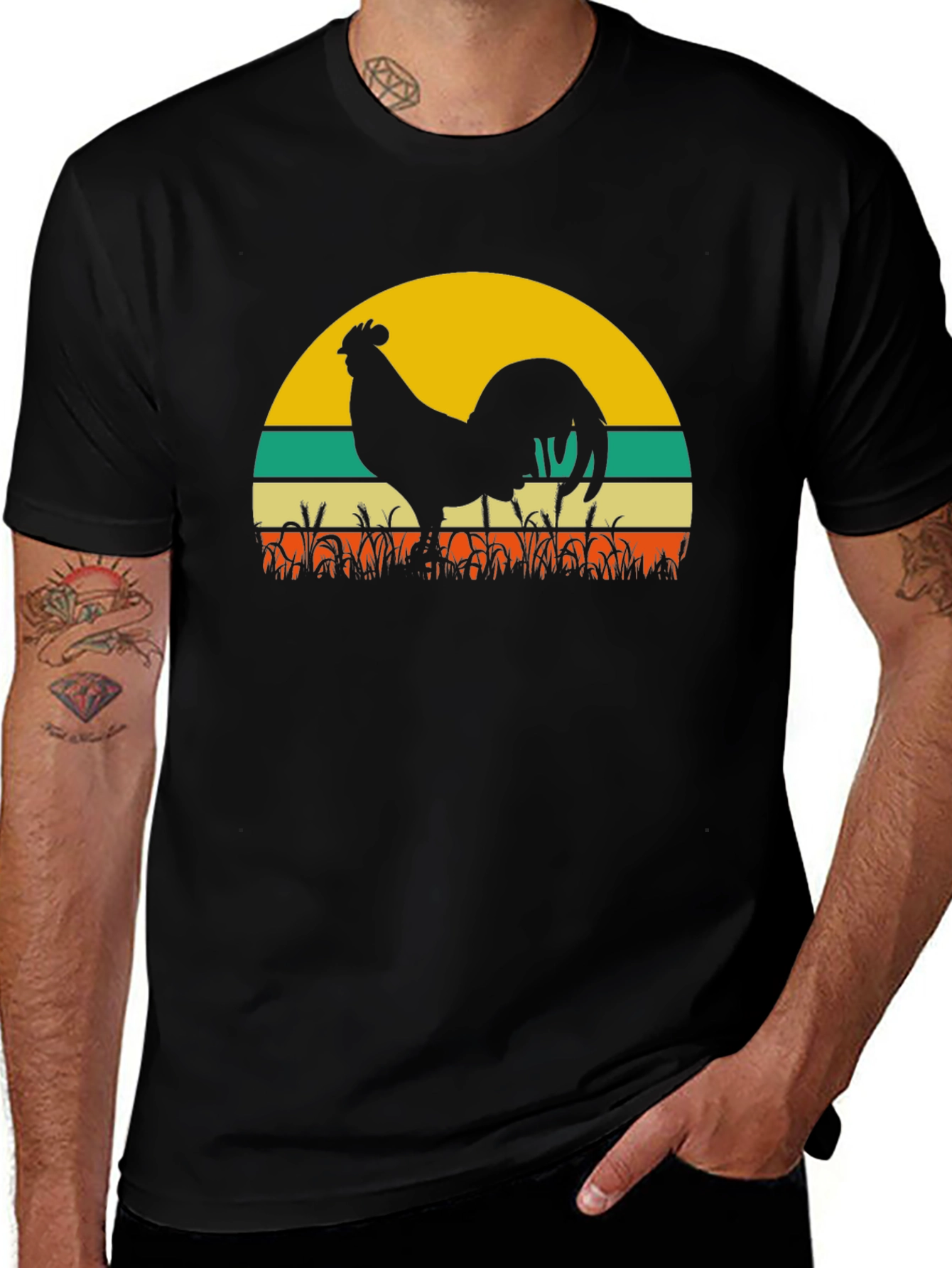 Variant 27 of Retro Rooster Sunset Graphic T-Shirt