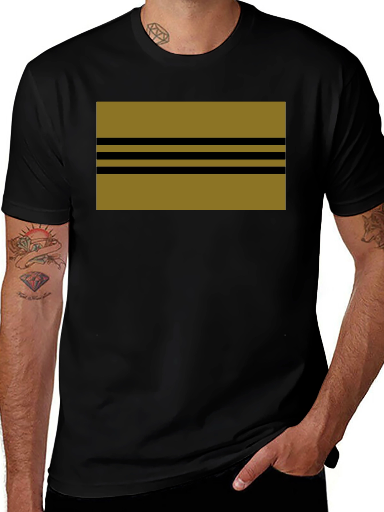 Variant 20 of Striped Graphic Tee - Black Cotton Blend