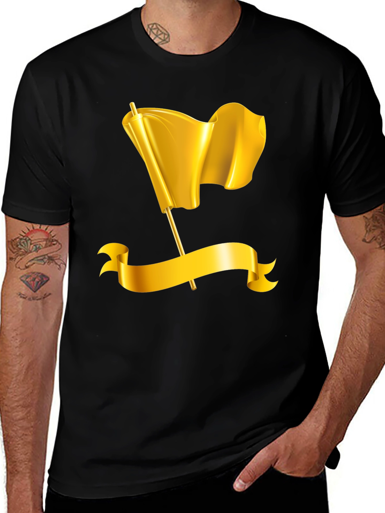 Variant 23 of Gold Flag Graphic Tee - Premium Black T-Shirt
