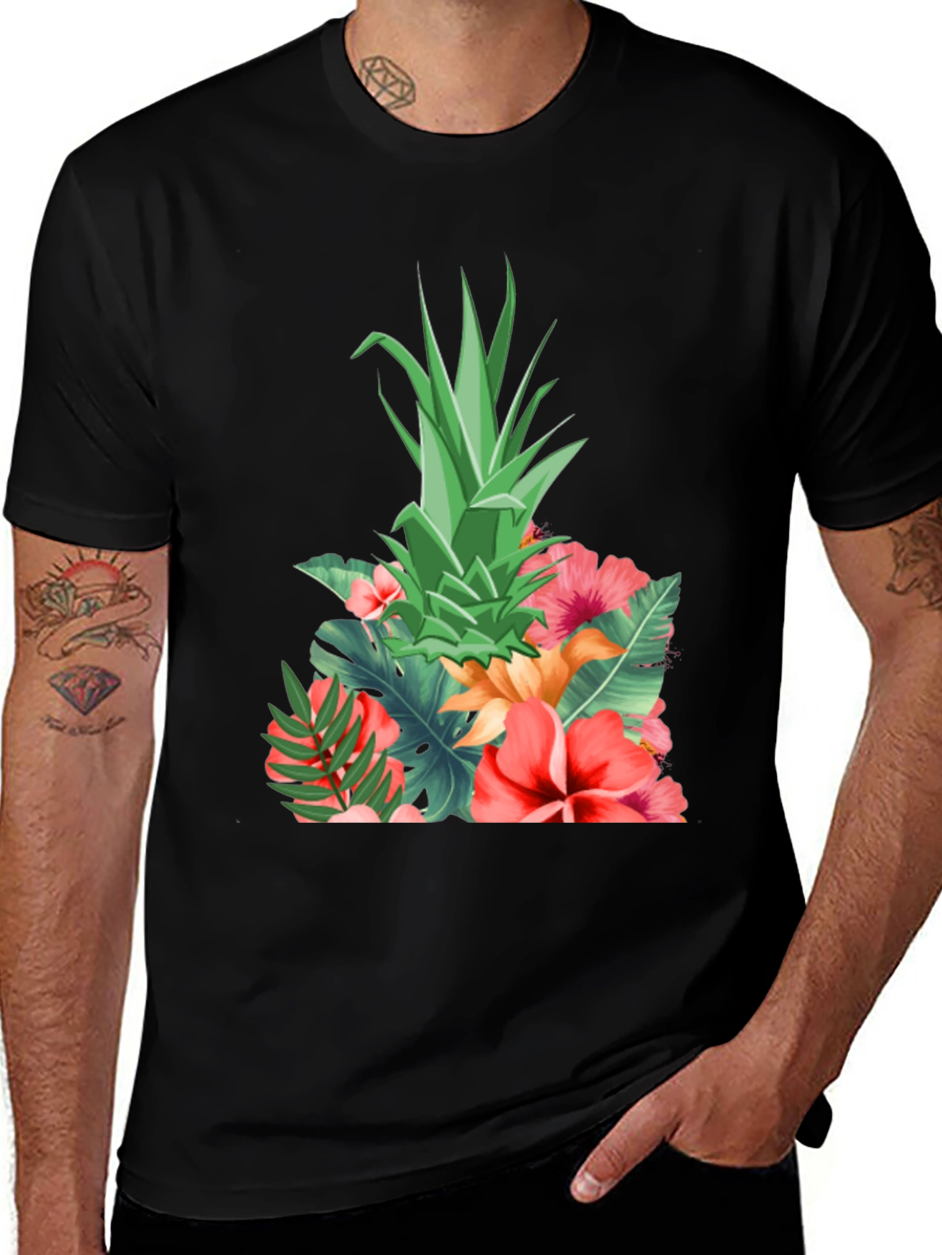 Tropical Pineapple Floral Print T-Shirt