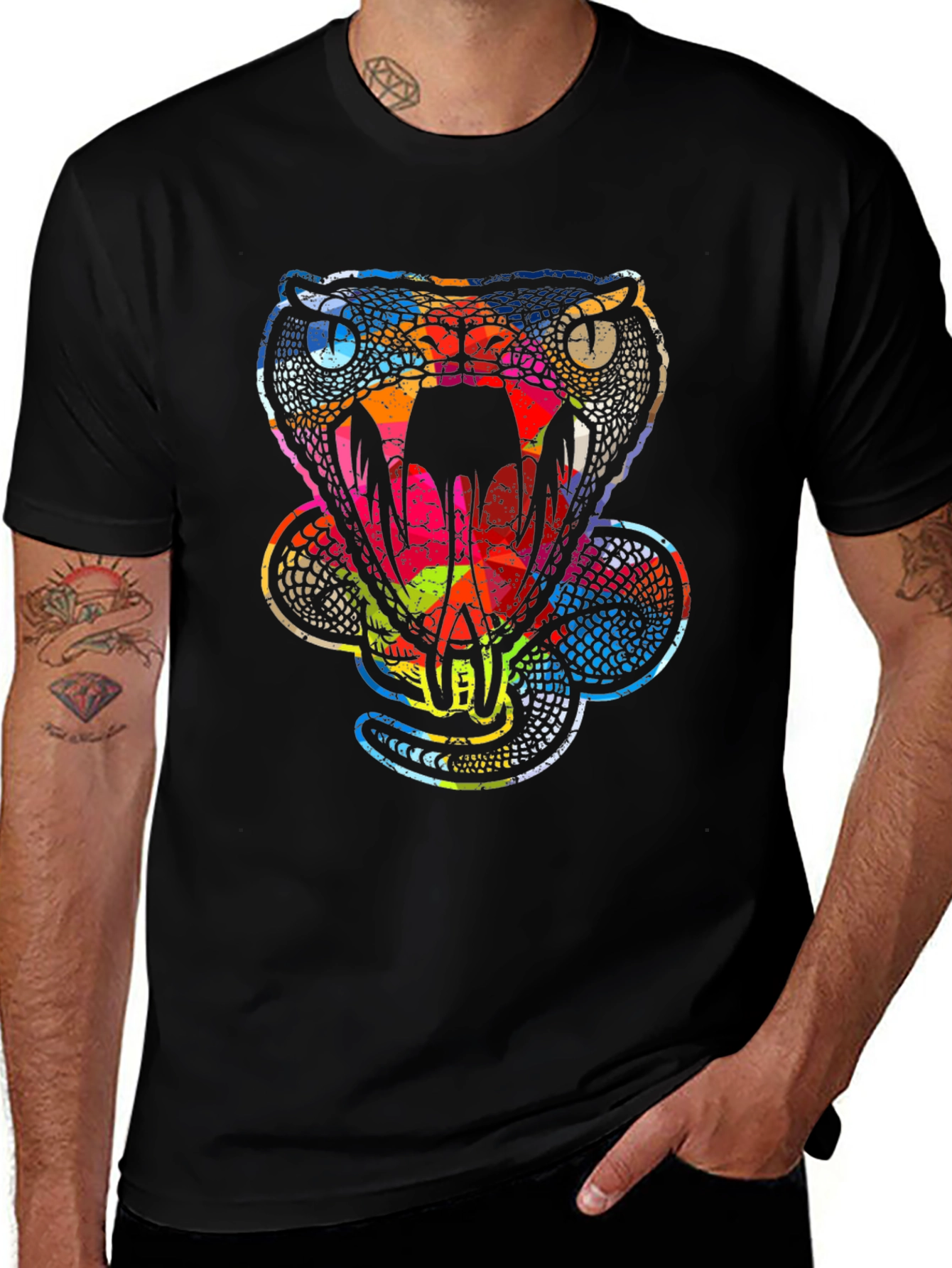 Black Psychedelic Snake Print Tee main image